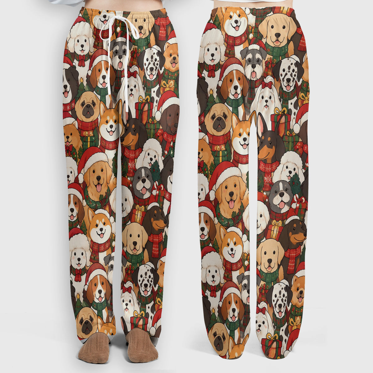 Christmas Dog Breeds Collage Pattern Scrub Set, Scrub Pants and V Neck Top