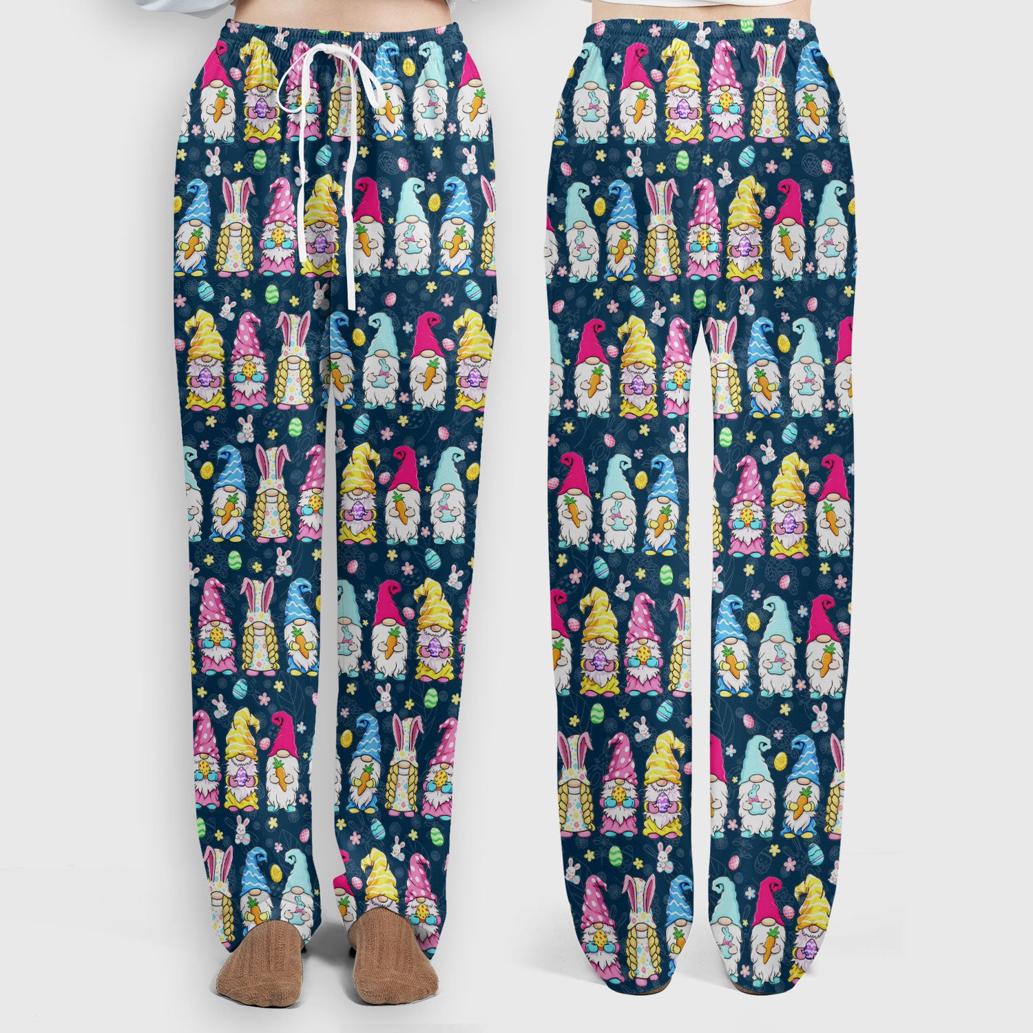 Colorful Easter Gnome Bunny Eggs Pattern Scrub Set, Women's Scrub Sets
