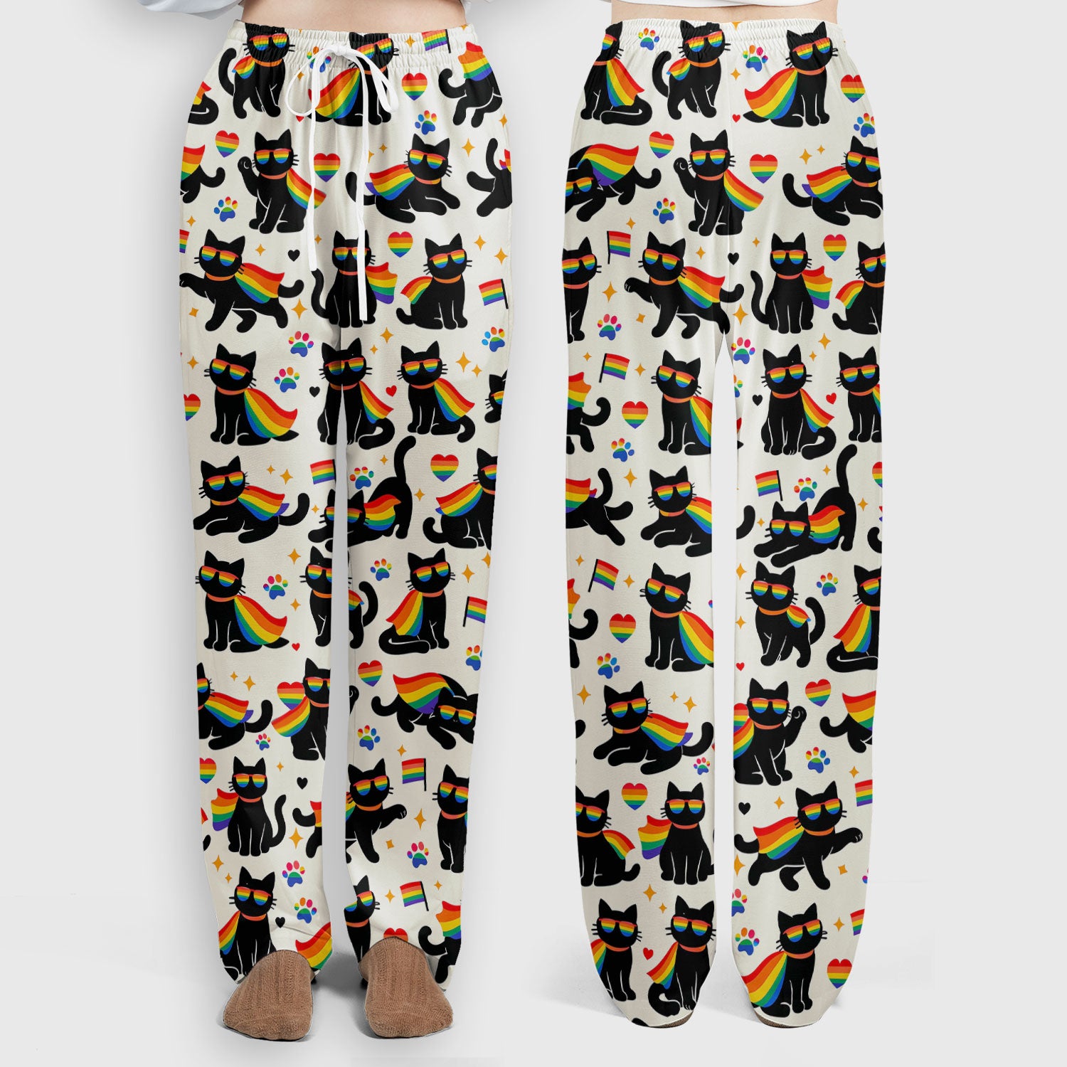 Rainbow Black Cat Pride Pattern Scrub Set, Breathable Med Uniform
