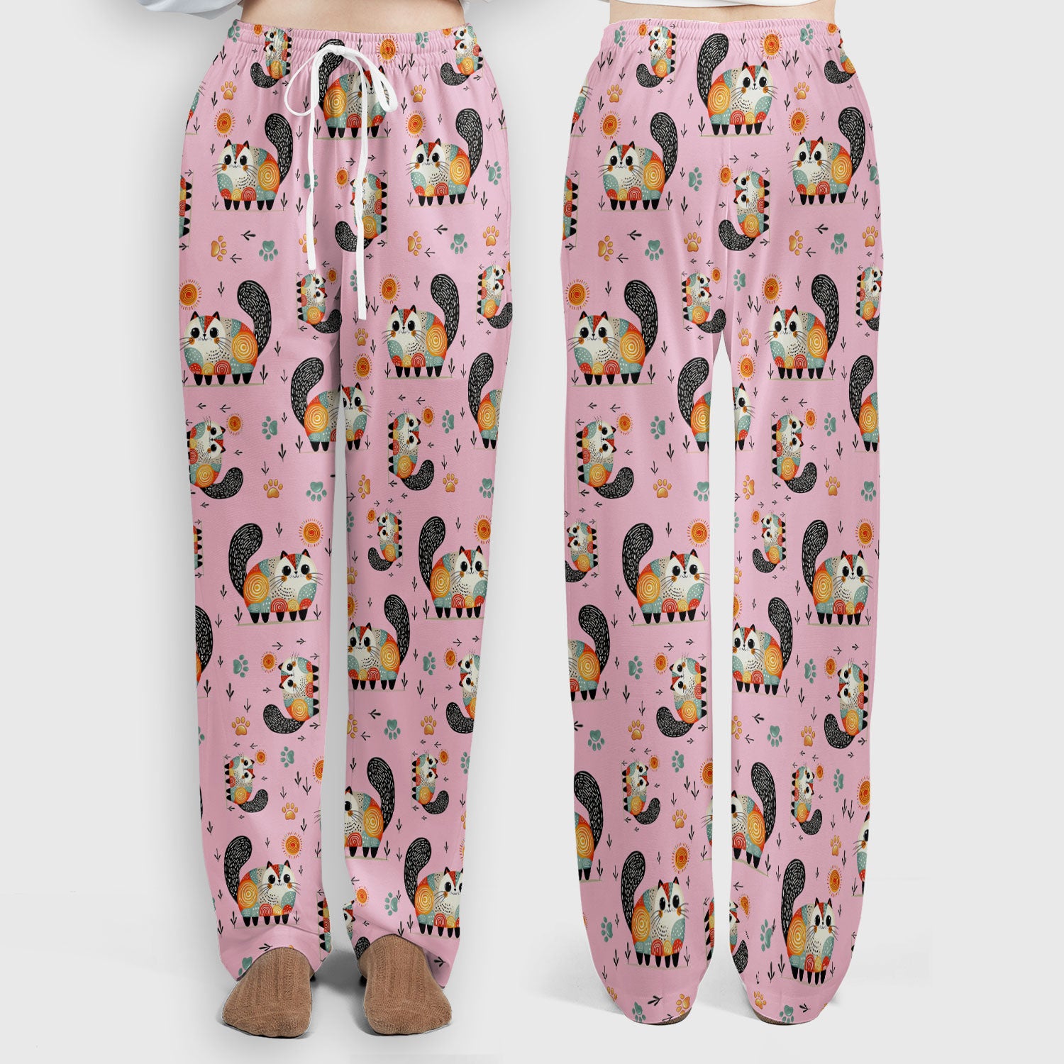 Playful Cat Illustration Women's Scrub Set, Breathable Med Uniform