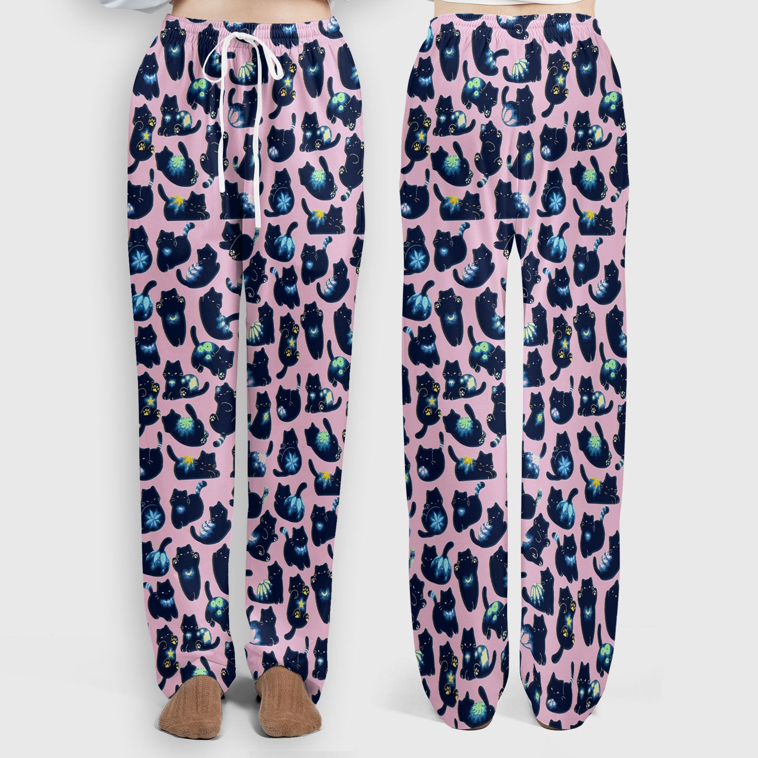 Midnight Cat Scrub Set, Black Cat Pattern Nurse Shirt, Breathable Fabrics Nursing Uniform