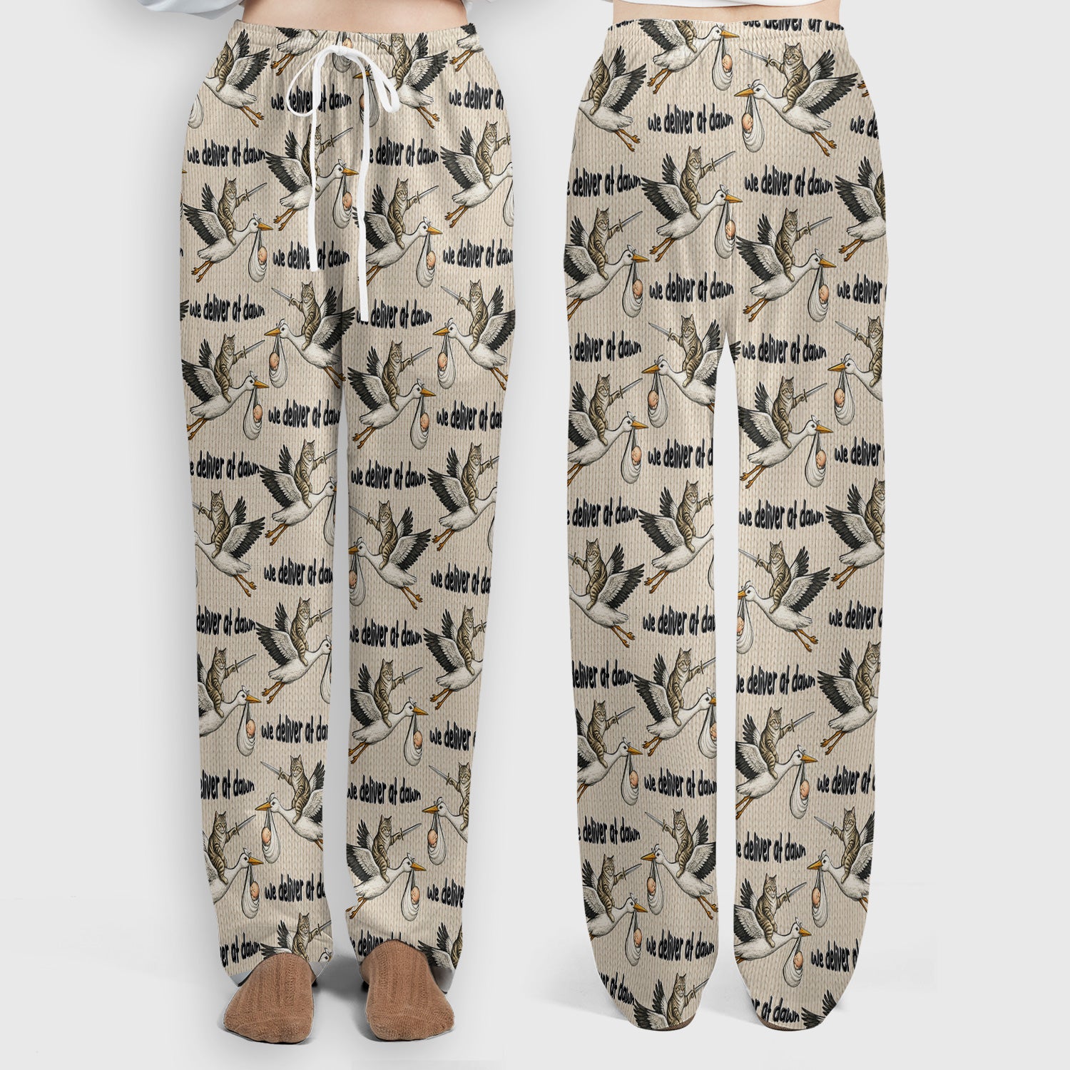 Funny Stork Cat Delivery Pattern Scrub Set, Scrub Pants and V Neck Top