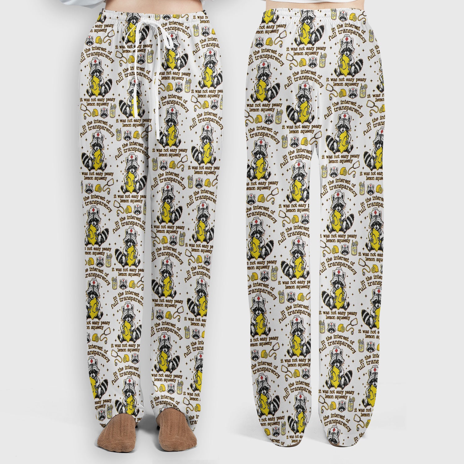 Raccoon Lemon Quote Medical Humor Pattern Scrub Set, Breathable Med Uniform