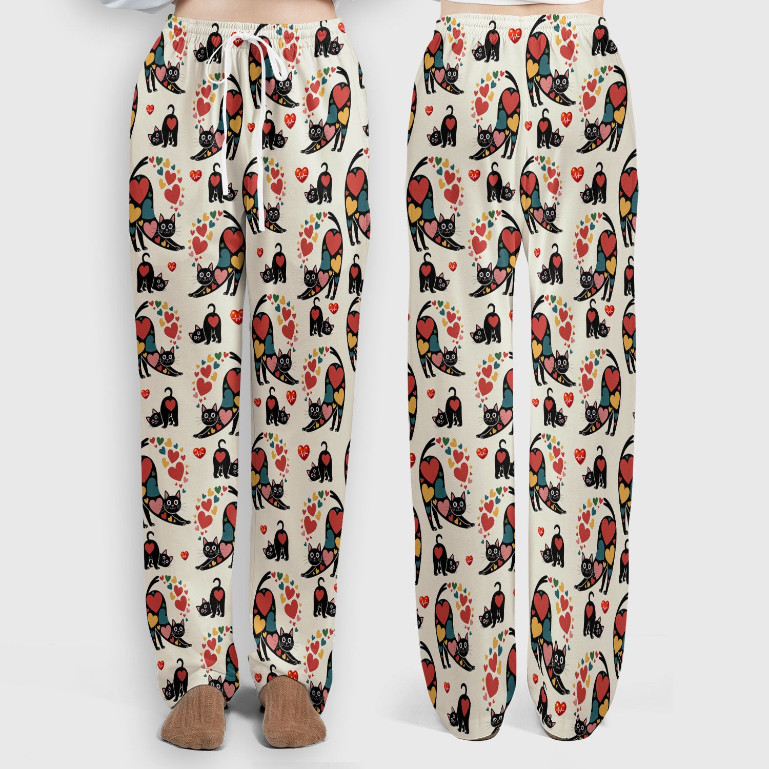 Playful Cat Valentine Heart Print Medical Scrub Set, Breathable Med Uniform