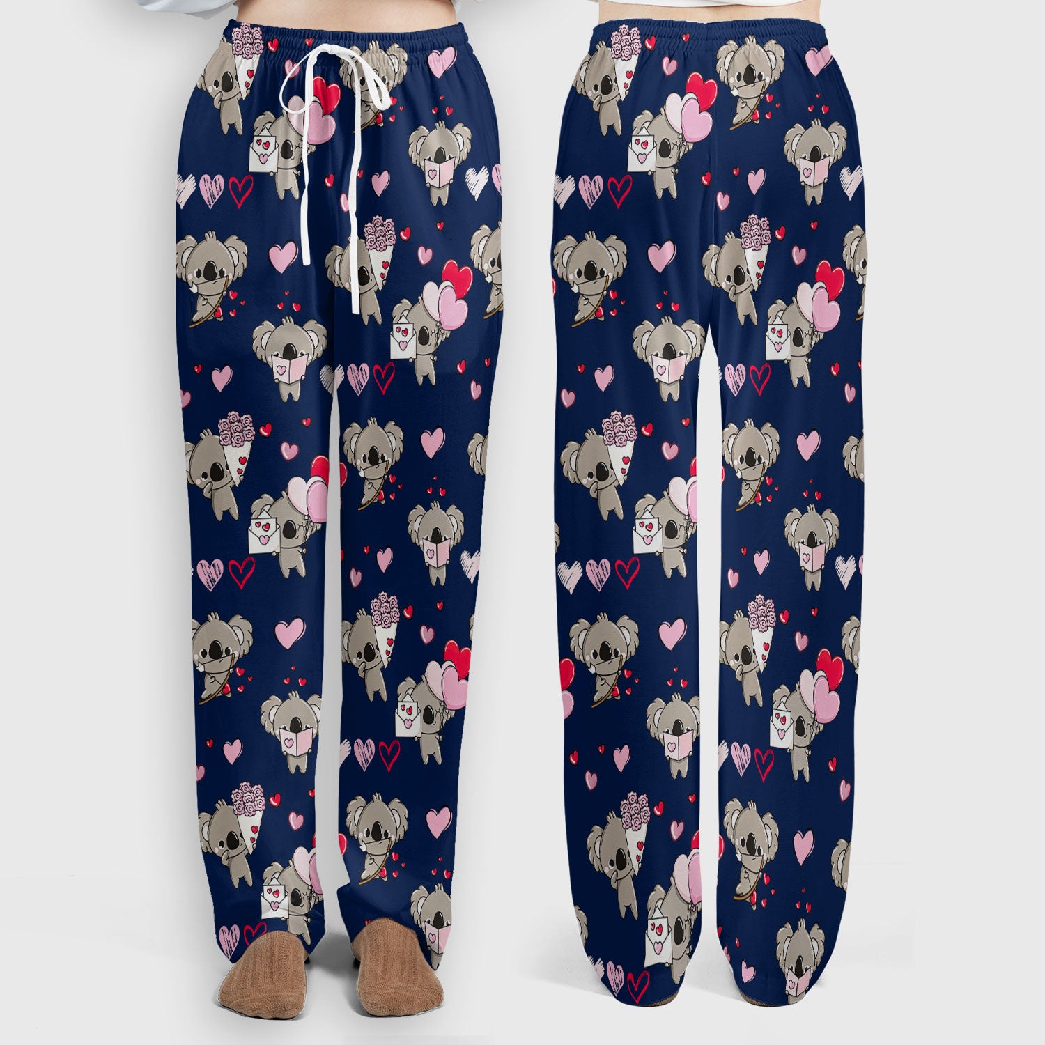 Valentine Koala Holding Flowers Cute Print Scrub, Women's Scrub Sets