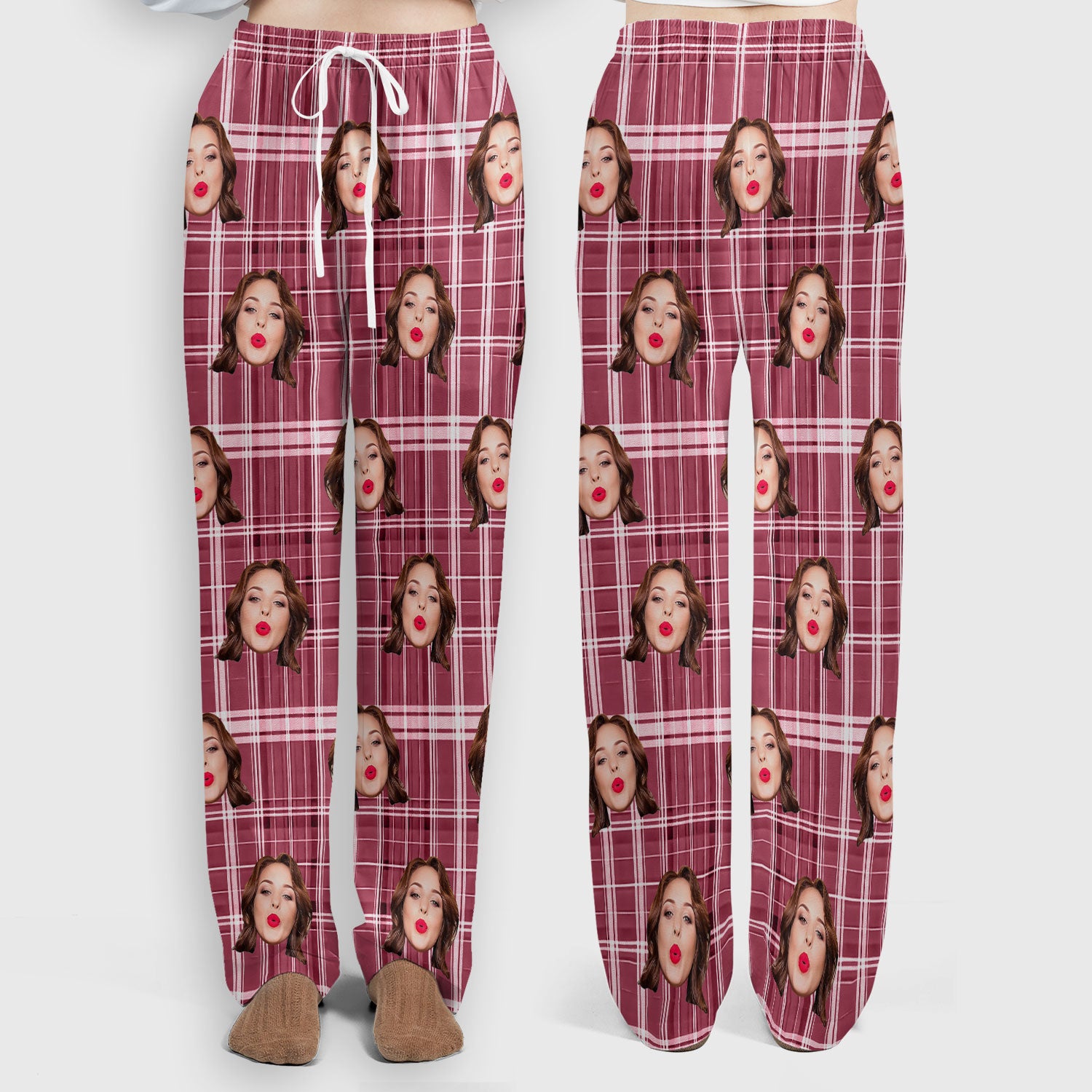 Personalized Funny Face Plaid Scrub Set, Custom Photo Pattern Medical Uniform For Nurses, Breathable Fabrics Nursing Uniform