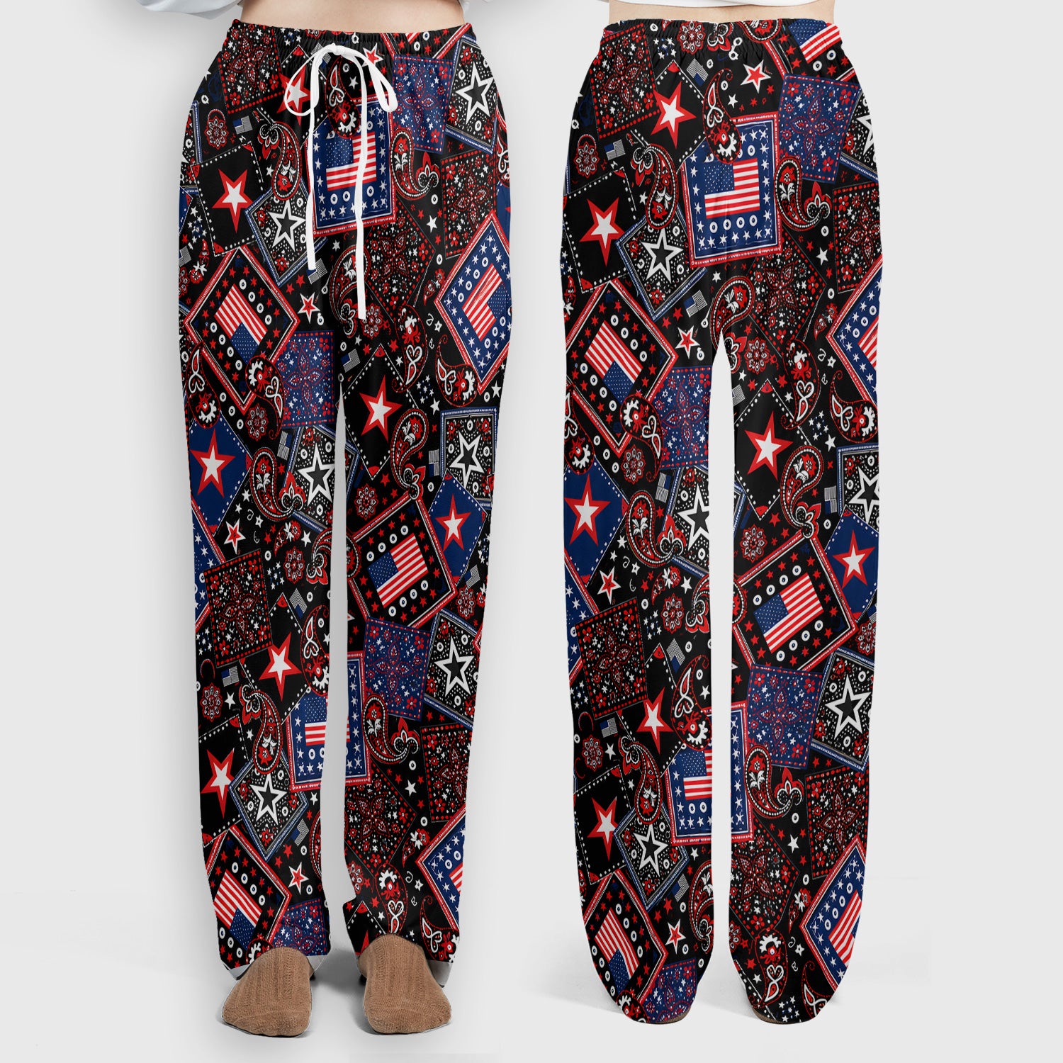 Patriotic Bandana With USA Flag Pattern Scrub Set, Scrub Pants and V Neck Top