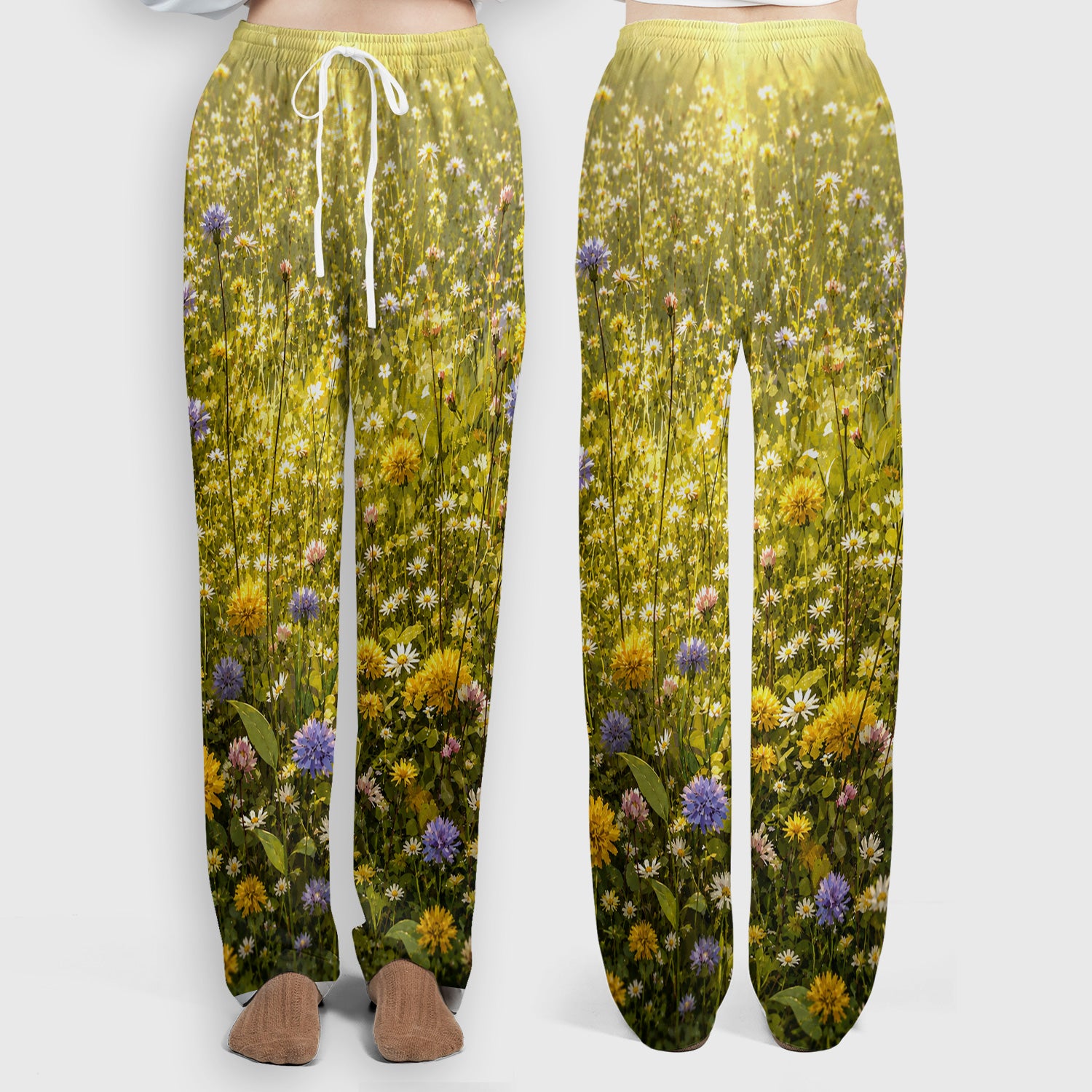 Meadow Raccoon Wildflower Garden Pattern Scrub Set, Scrub Pants and V Neck Top