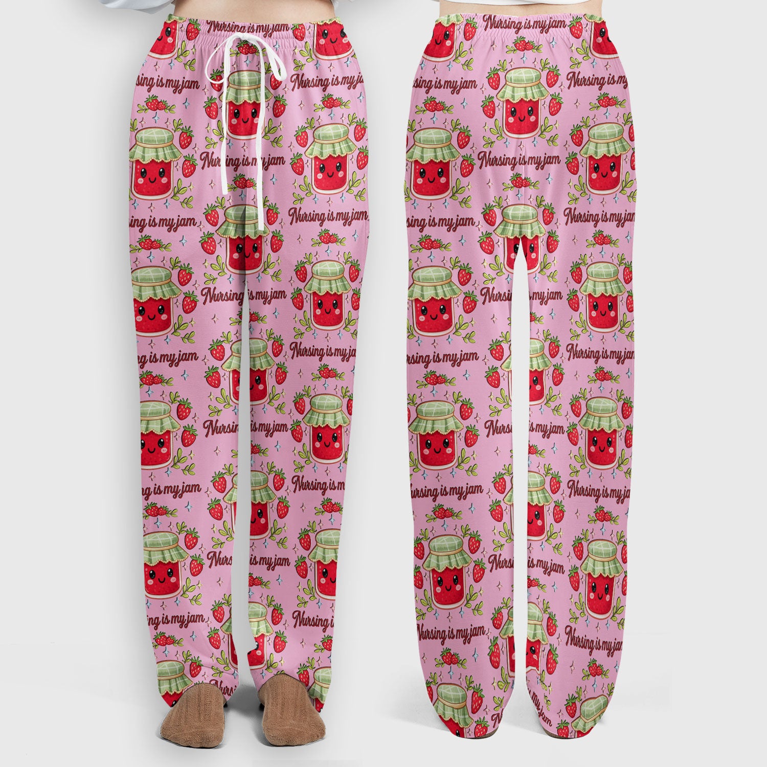 Cute Strawberry Jam Nurse Pattern Scrub Set, Breathable Med Uniform