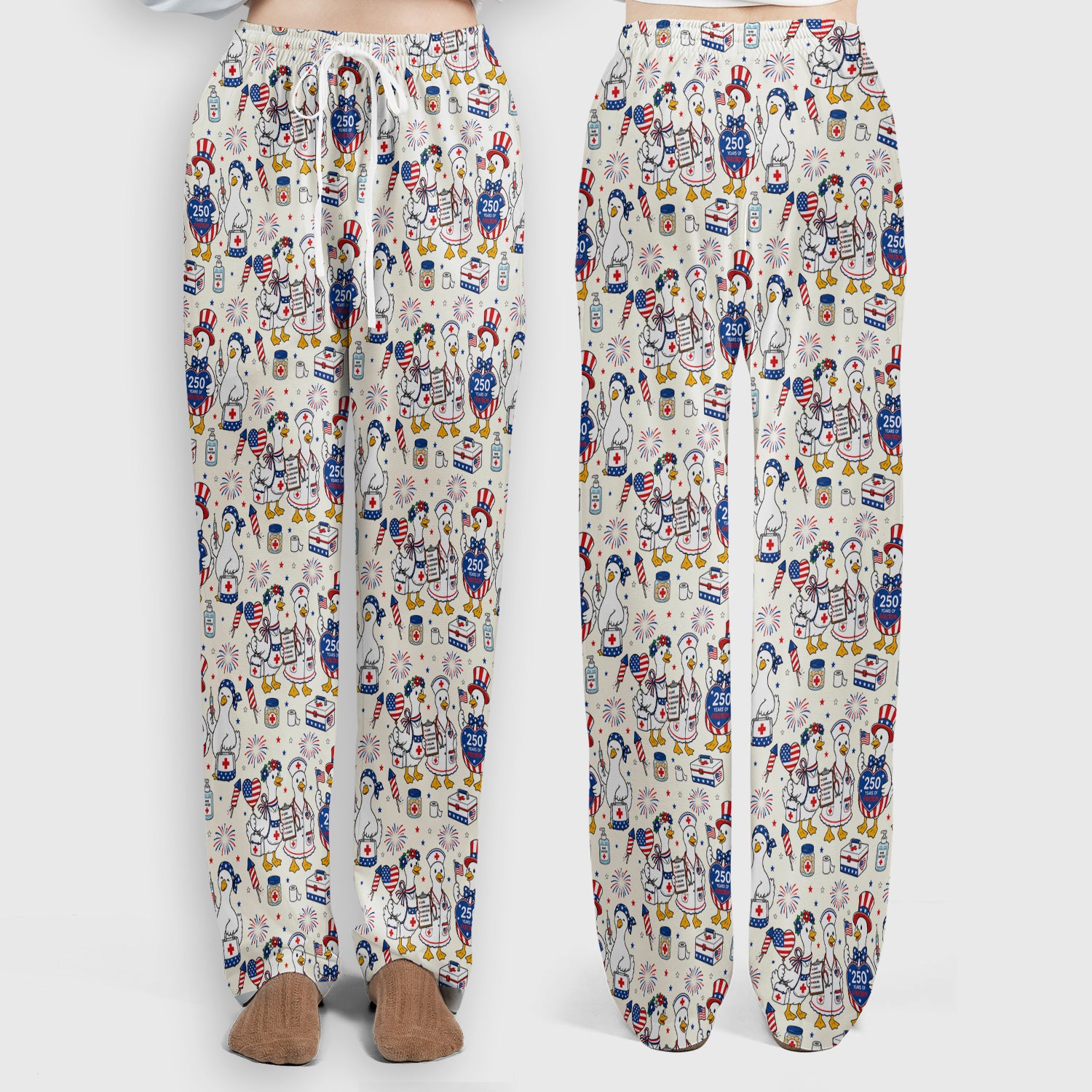 Funny Patriotic Goose Nurse for RN, CNA, Healthcare Workers Scrub Set, Scrub Pants and V Neck Top