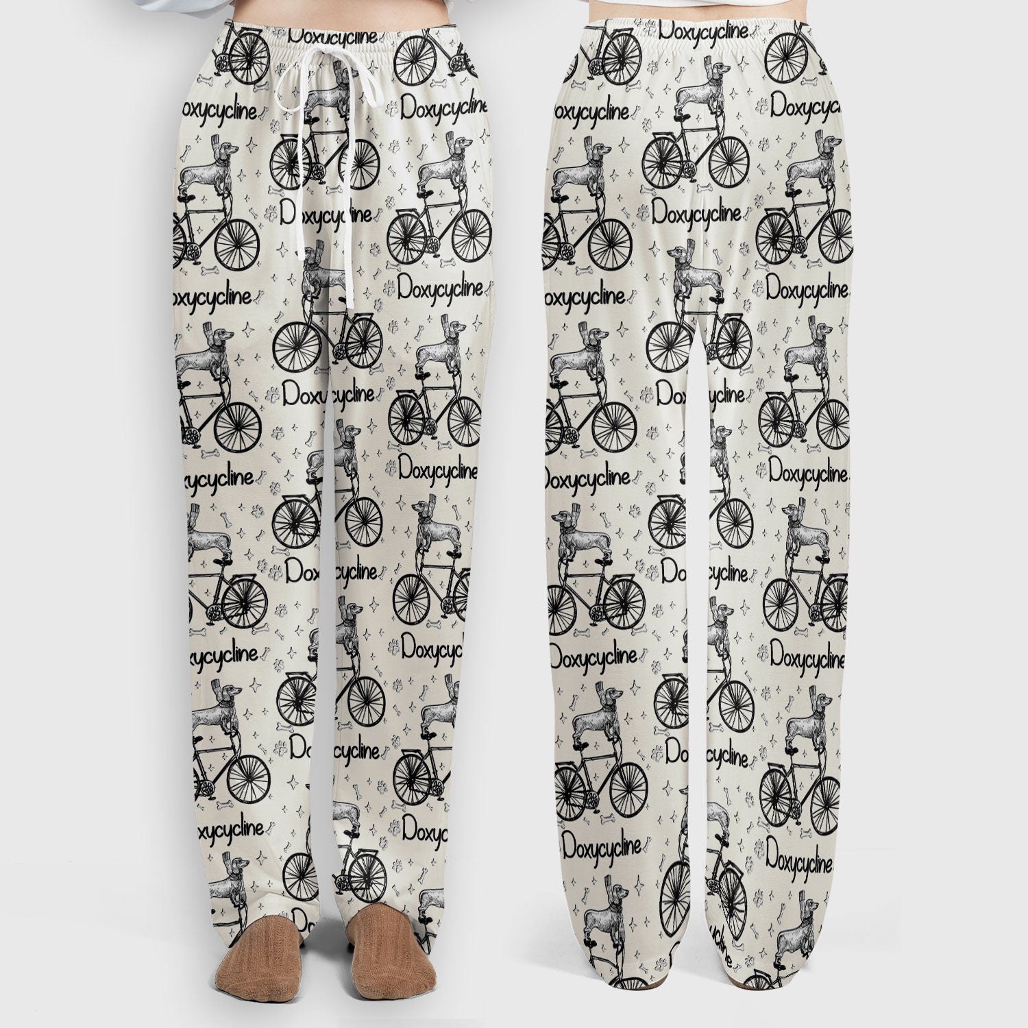 Funny Doxycycline Dog Bicycle Print Scrub Set, Scrub Pants and V Neck Top