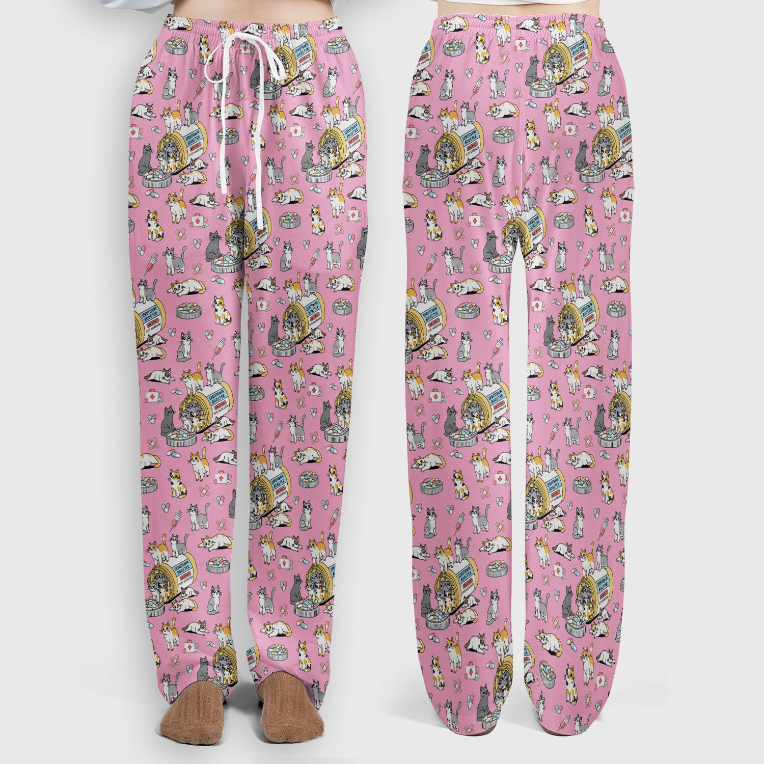 Cute Cat Serotonin Booster Pattern Women's Scrub Set, Breathable Med Uniform