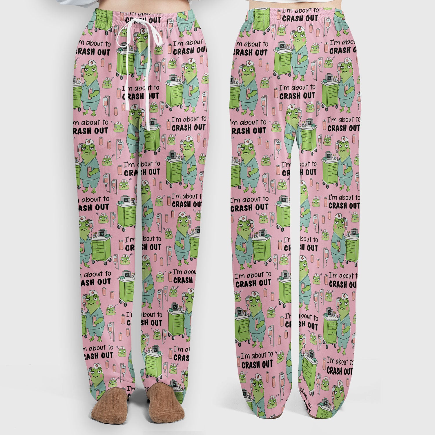 Funny Frog Pattern Nurse Scrub Set, I’m About to Crash Out Nurse Shirt, Breathable Fabrics Nursing Uniform