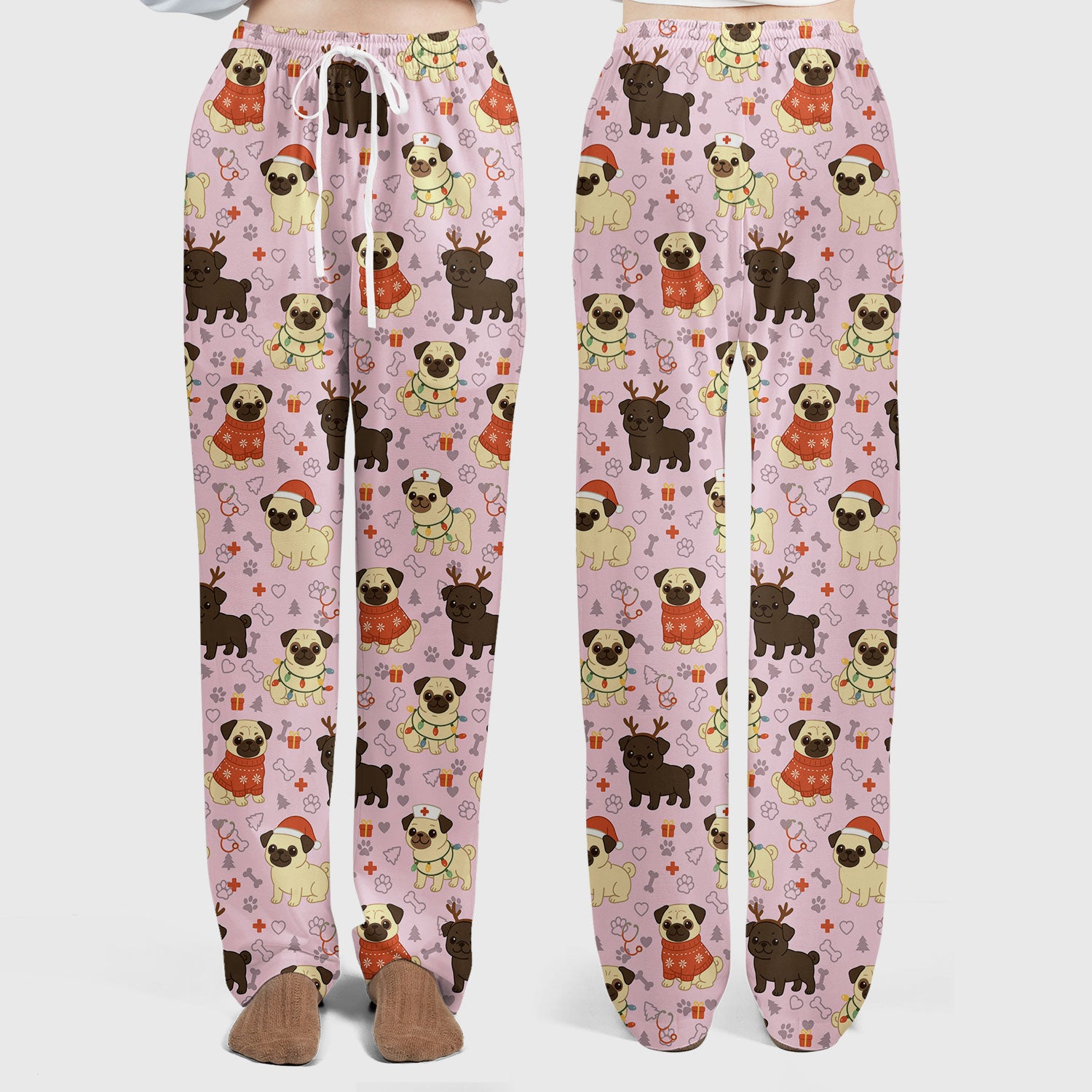 Funny Pug Christmas Nurse Scrub Set for Women - Cute Dog Pattern Holiday Medical Scrubs Top and Pants - Gift for RN LPN CNA