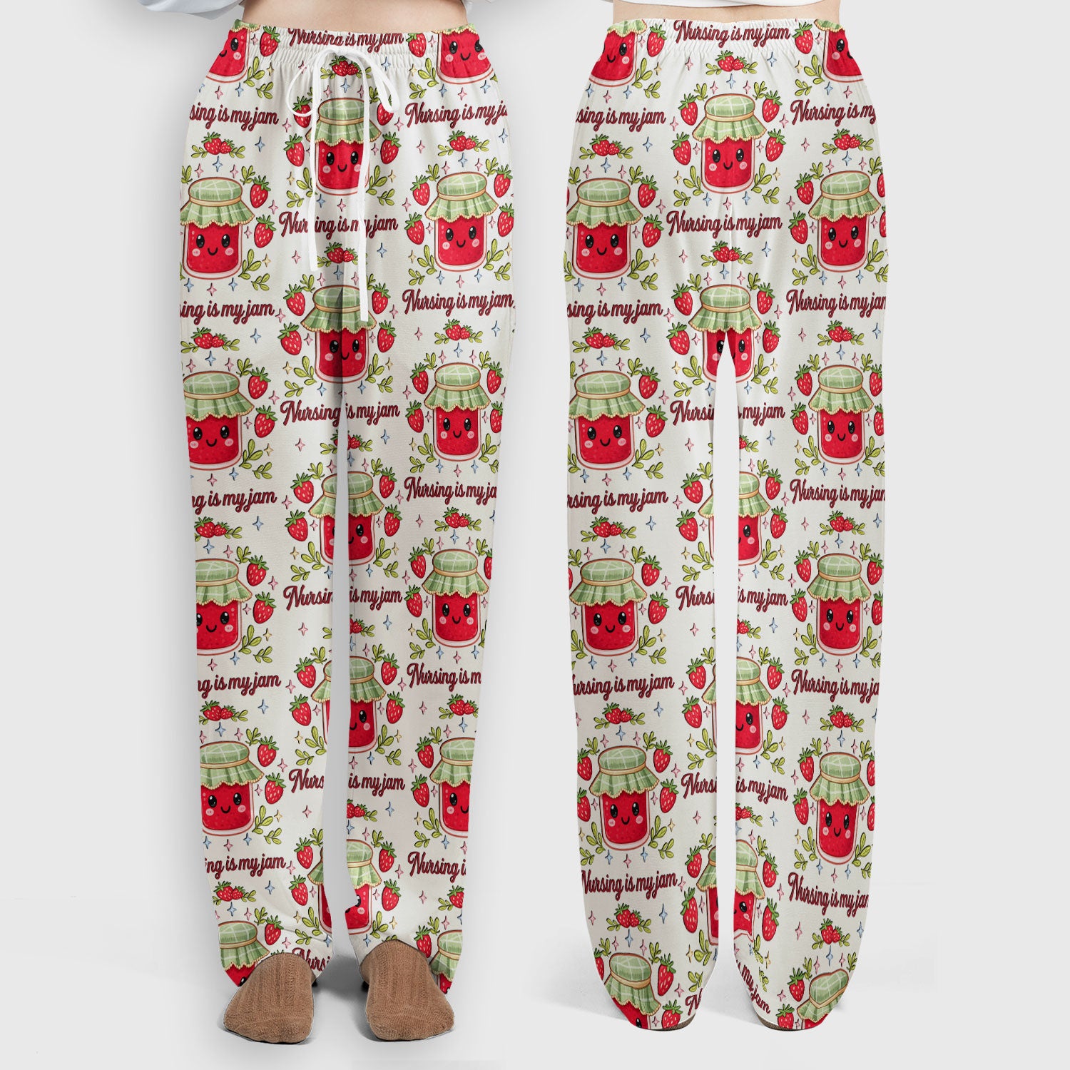 Cute Strawberry Jam Nurse Pattern Scrub Set, Breathable Med Uniform
