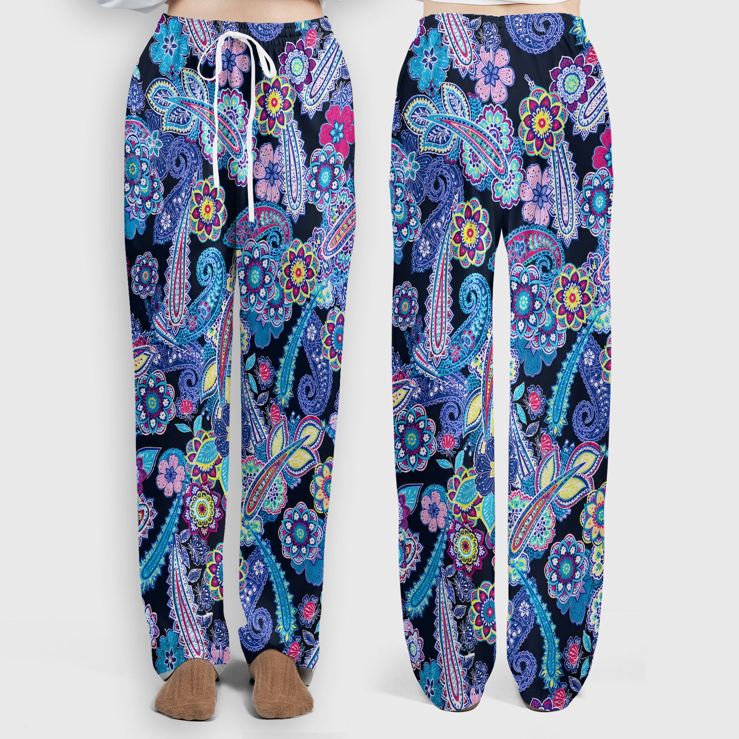 Vibrant Paisley Floral Pattern Scrub Set, Scrub Pants and V Neck Top