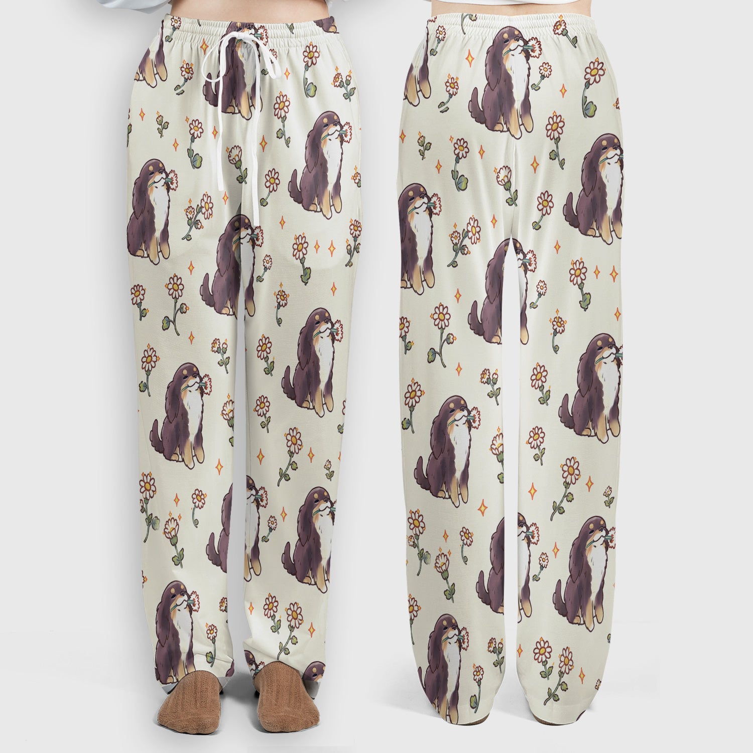 Cute Floral Otter Holding Daisy Pattern Scrub Set, Scrub Pants and V Neck Top