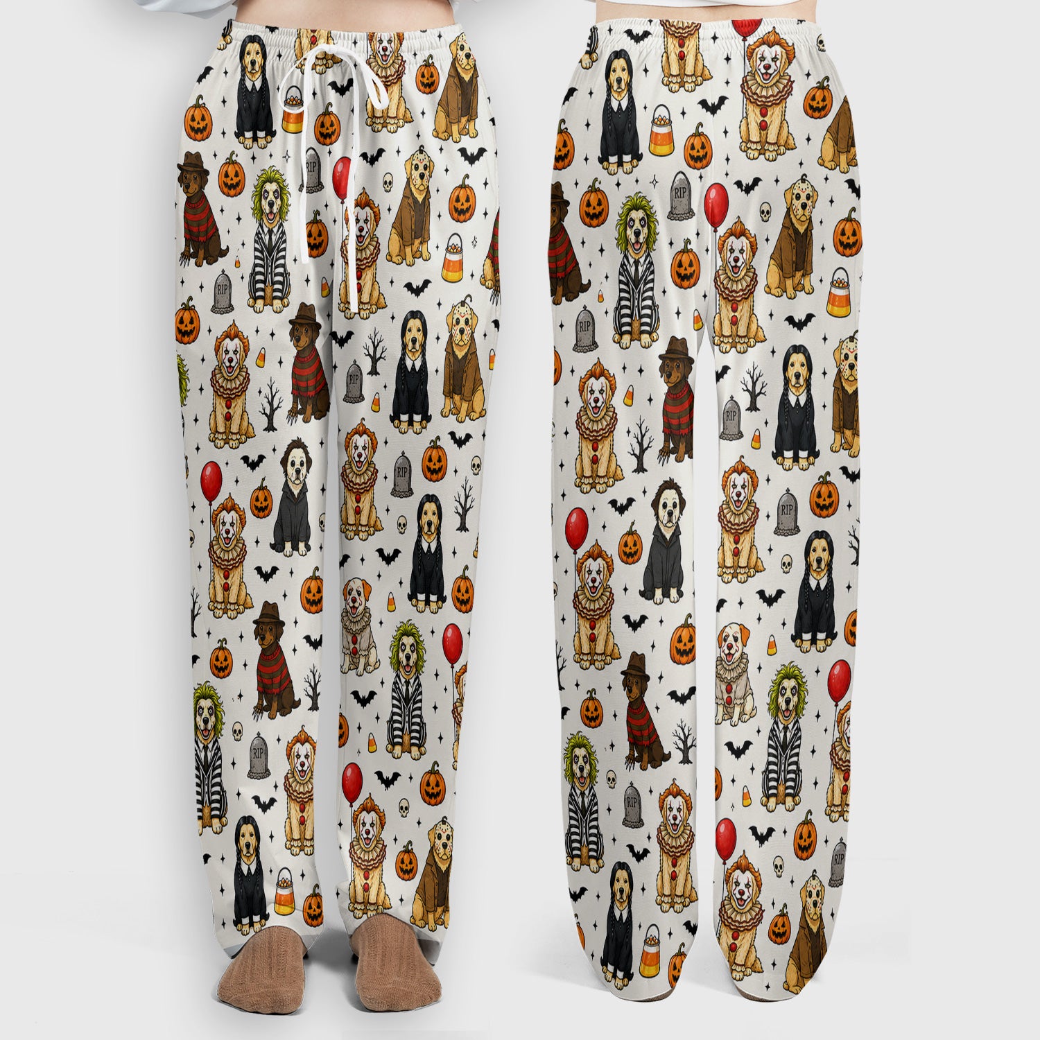 Funny Halloween Dog Pattern Scrub Set, Scrub Pants and V Neck Top