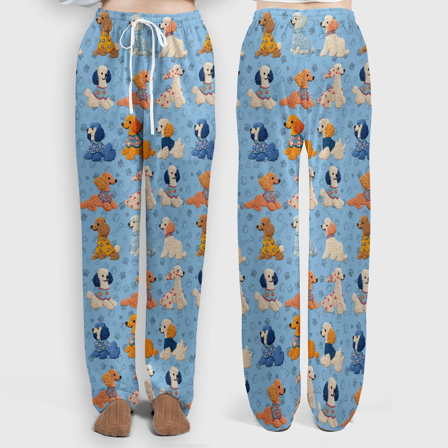 Cute Colorful Poodle Pattern Scrub Set, Scrub Pants and V Neck Top