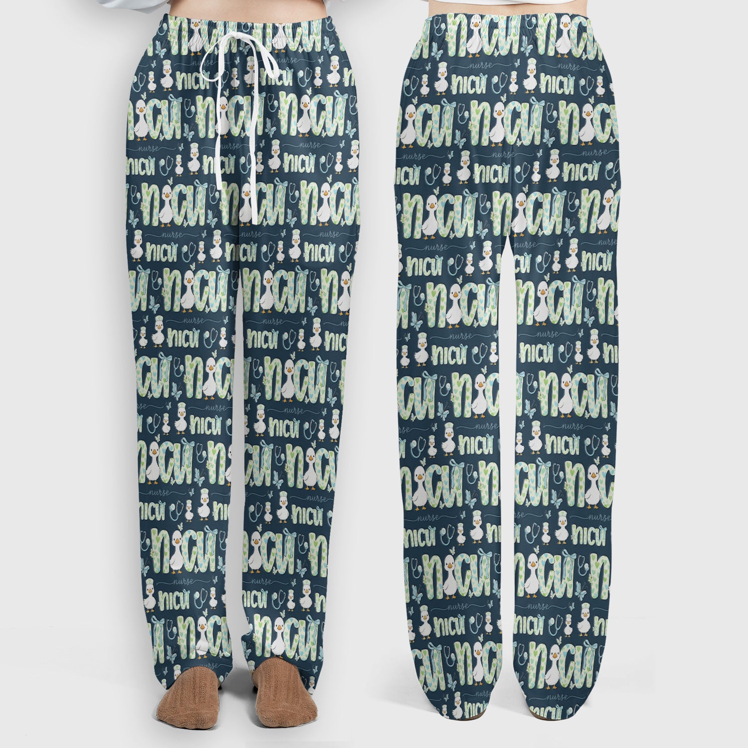 NICU Nurse Duck Pattern Scrub Set, Scrub Pants and V Neck Top
