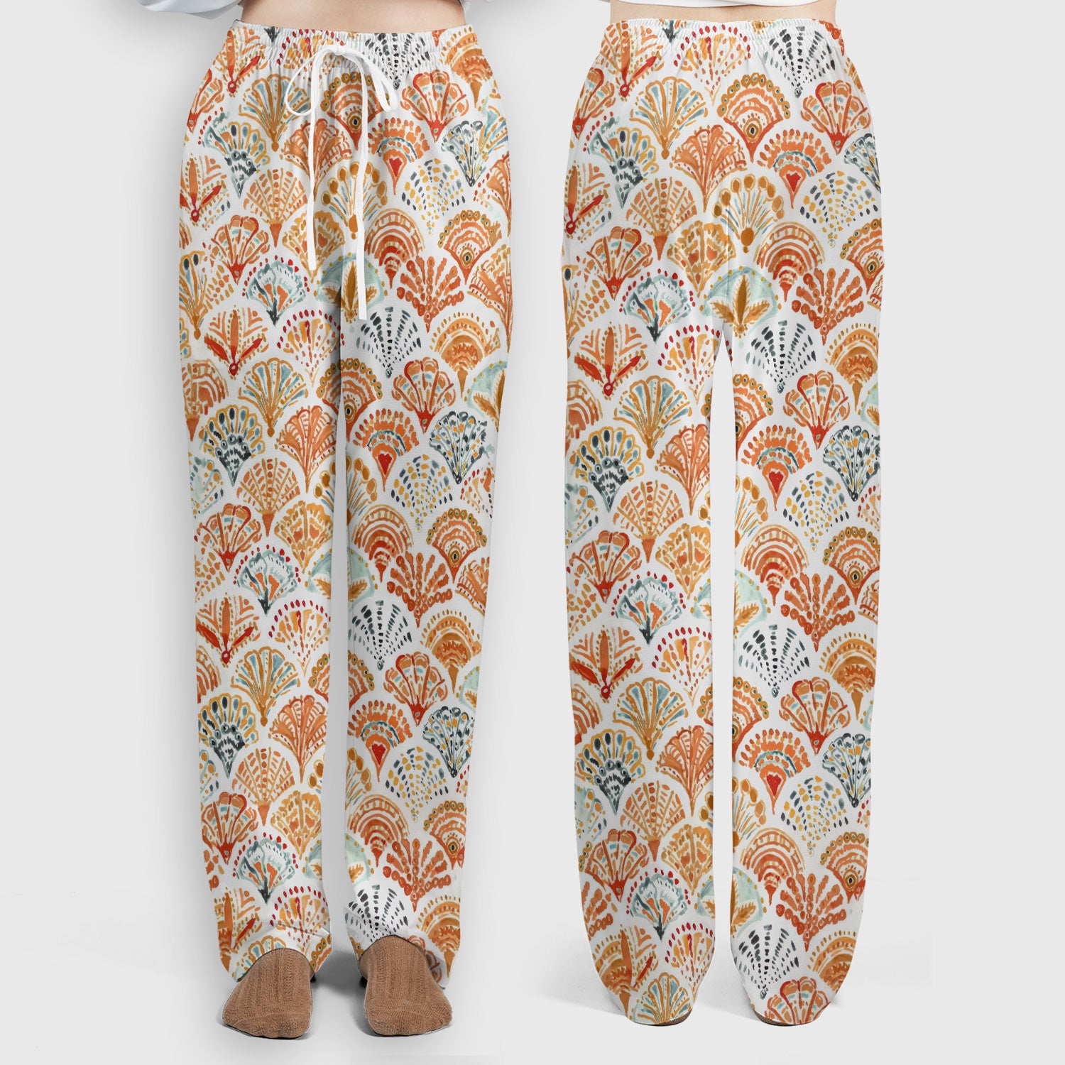 Cute Boho Fan Pattern Scrub Set, Women's Scrub Sets