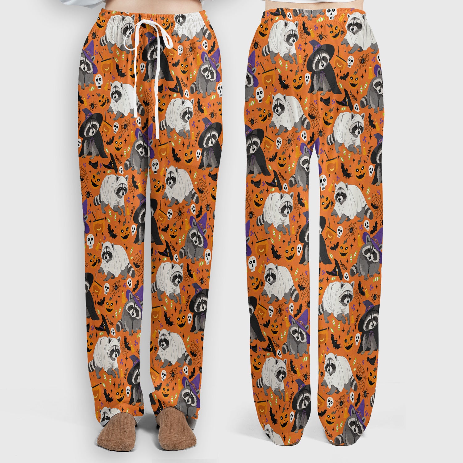 Cute Halloween Raccoon Costumes Print Scrub Set, Scrub Pants and V Neck Top