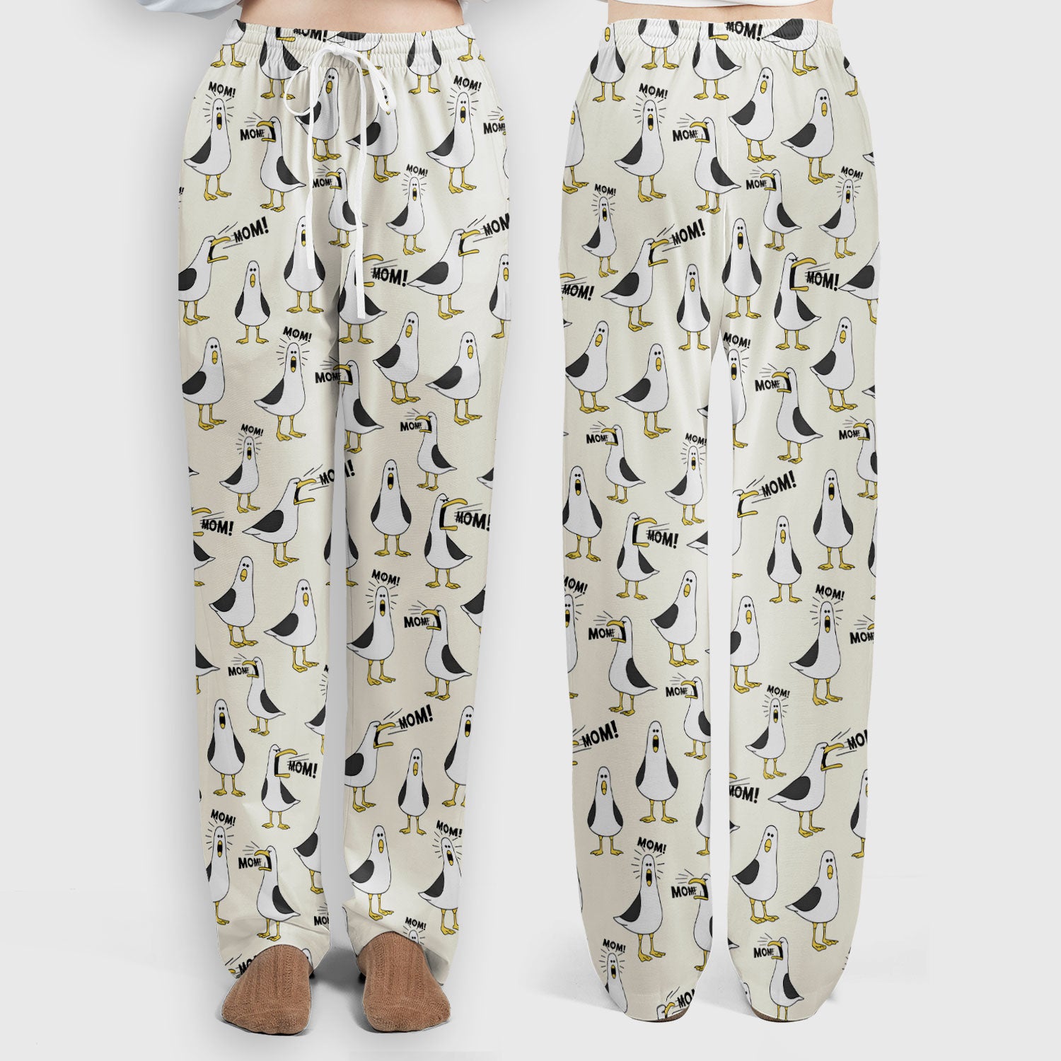 Funny Seagull Mom Seamless Pattern Scrub Set, Scrub Pants and V Neck Top