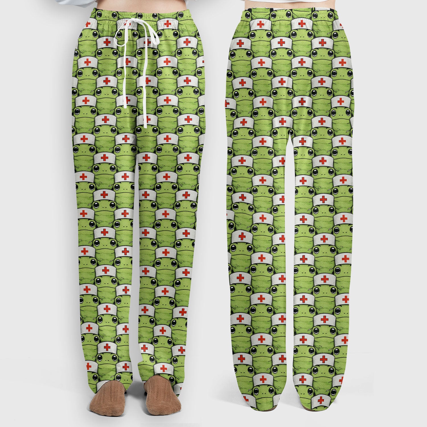 Funny Green Nurse Frog Scrub Set, Scrub Pants and V Neck Top