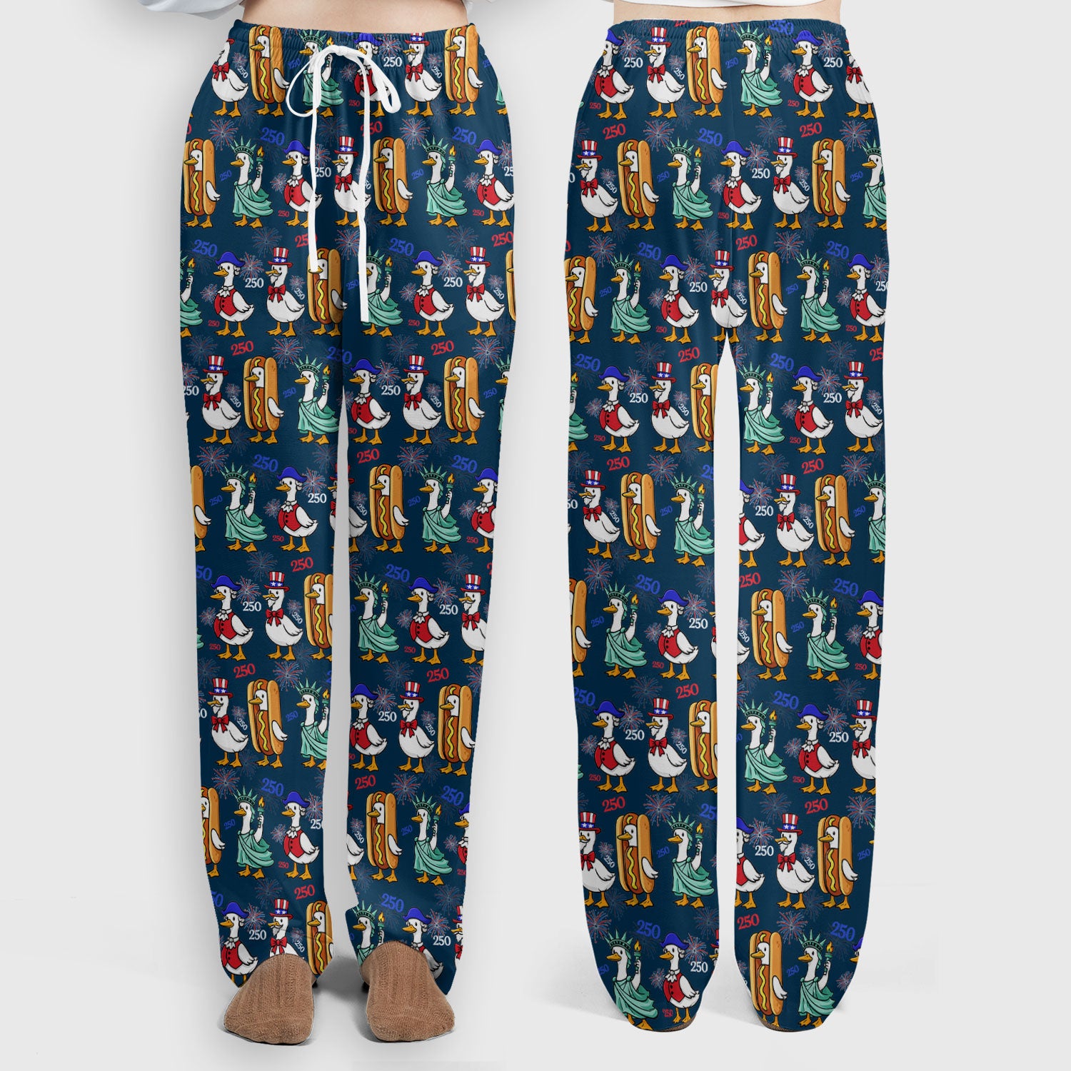 Patriotic Duck Independence Day Pattern Scrub Set, Scrub Pants and V Neck Top