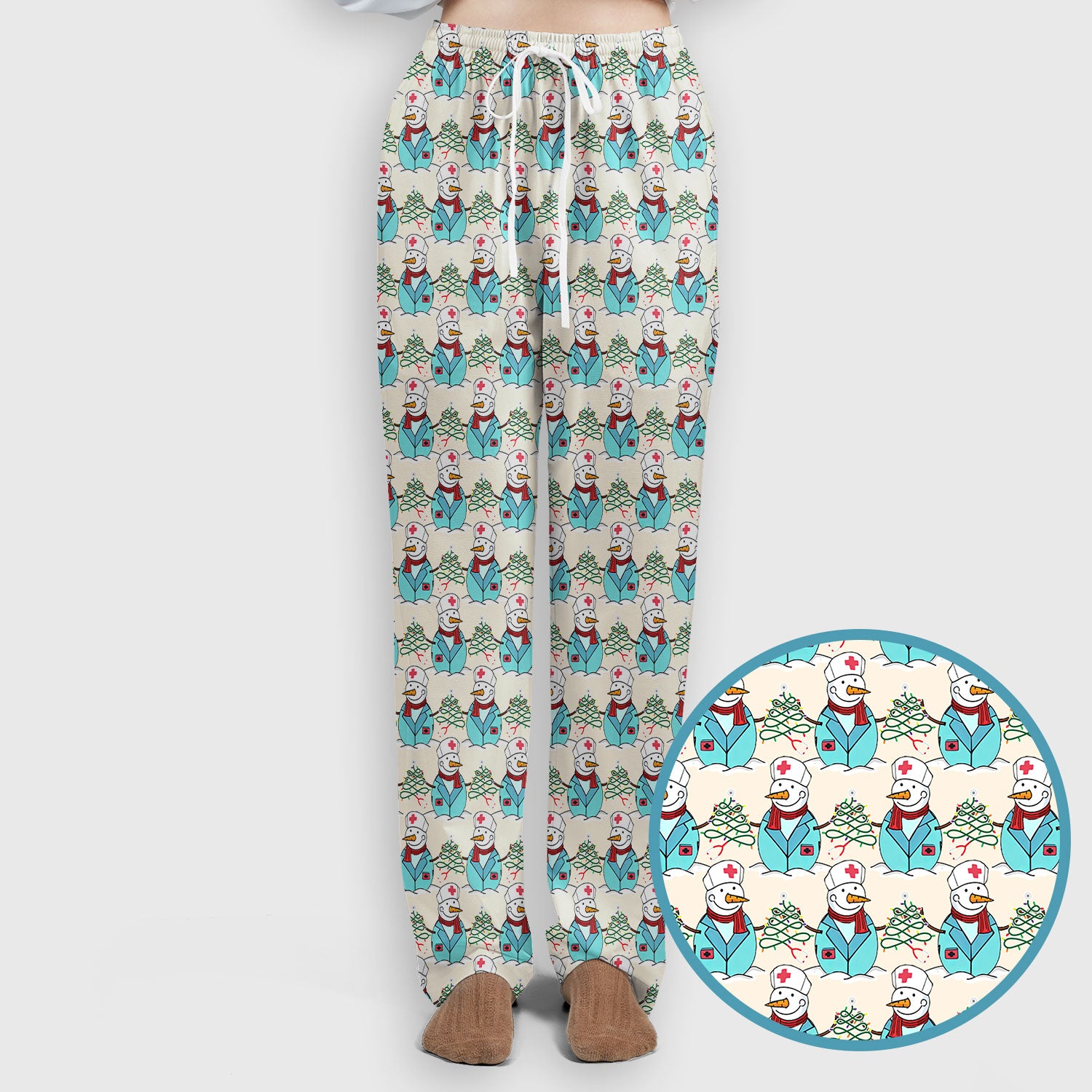 Christmas Snowman Nurse Scrub Pants - Holiday Med Uniform for Women - Comfortable Nursing Scrub Sets - Snowman Ugly Sweater Gift