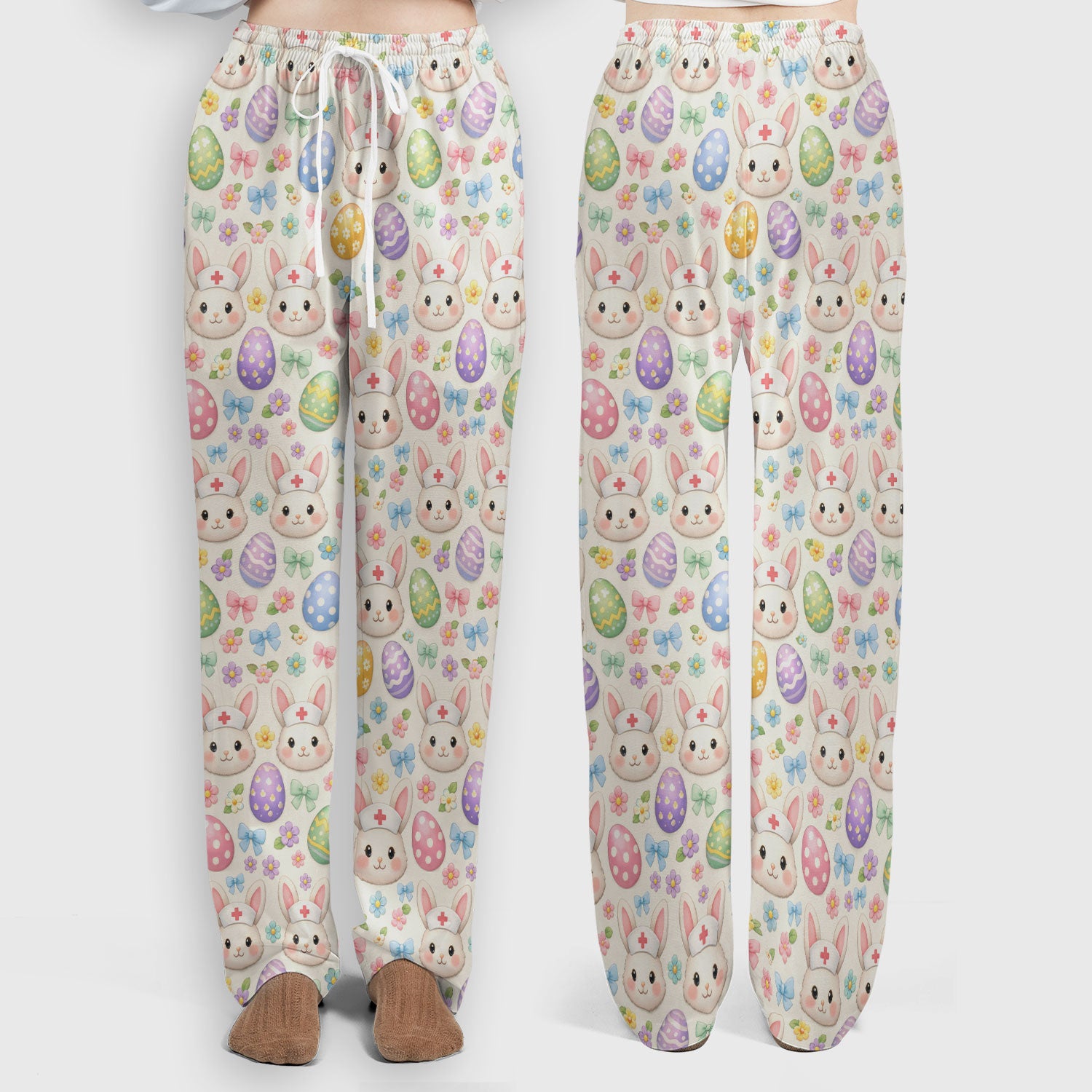 Cute Easter Nurse Bunny Egg Scrub Set, Scrub Pants and V Neck Top