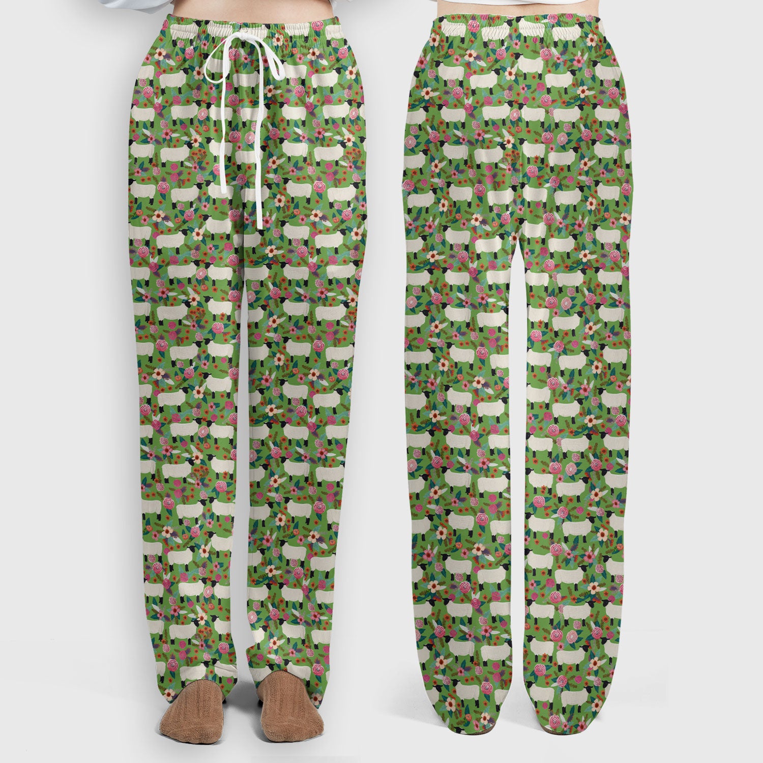 Cute Sheep Floral Meadow Pattern Scrub Set, Nurse Uniform Scrubs Set