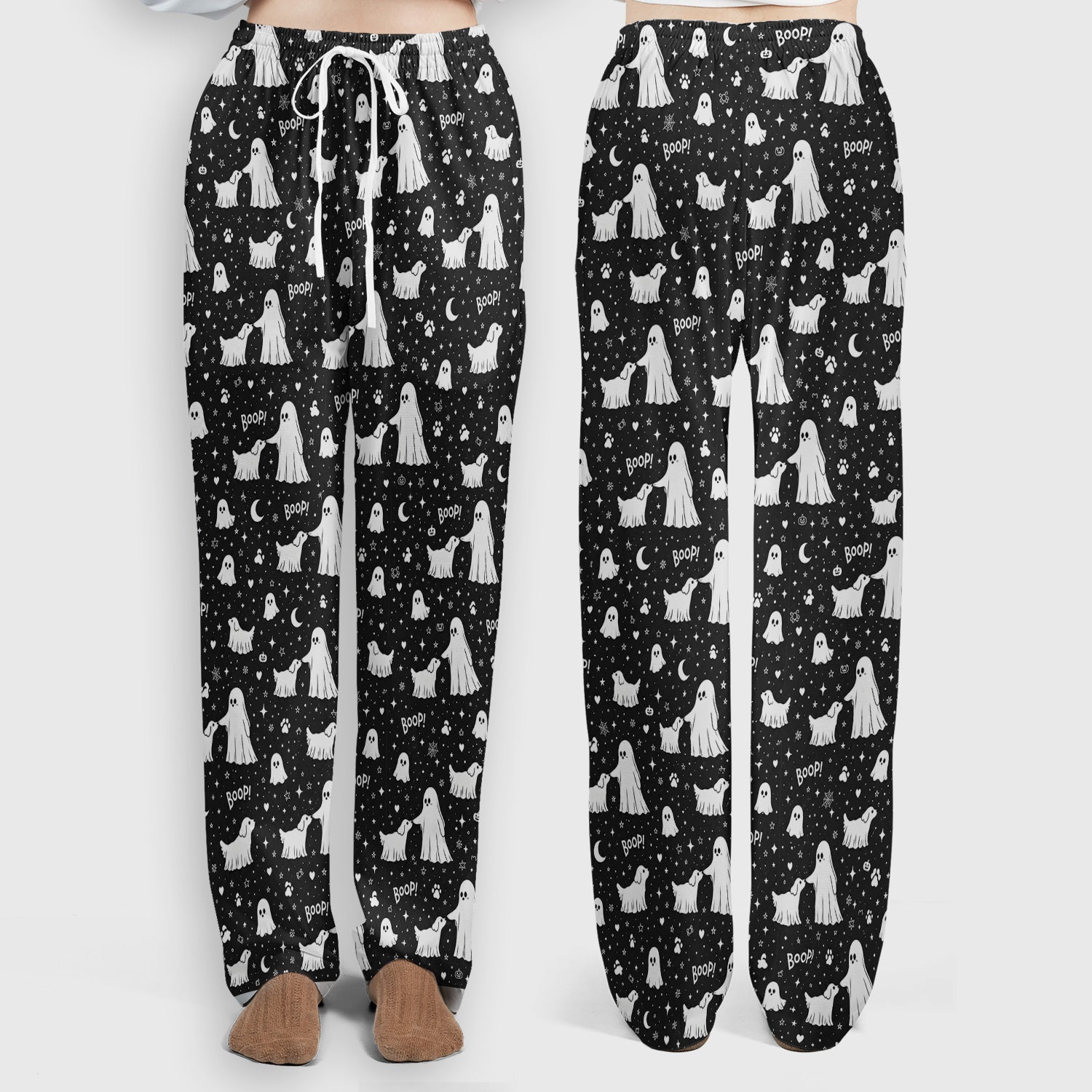 Halloween Ghost Boop Dog Pattern Scrub Set, Scrub Pants and V Neck Top