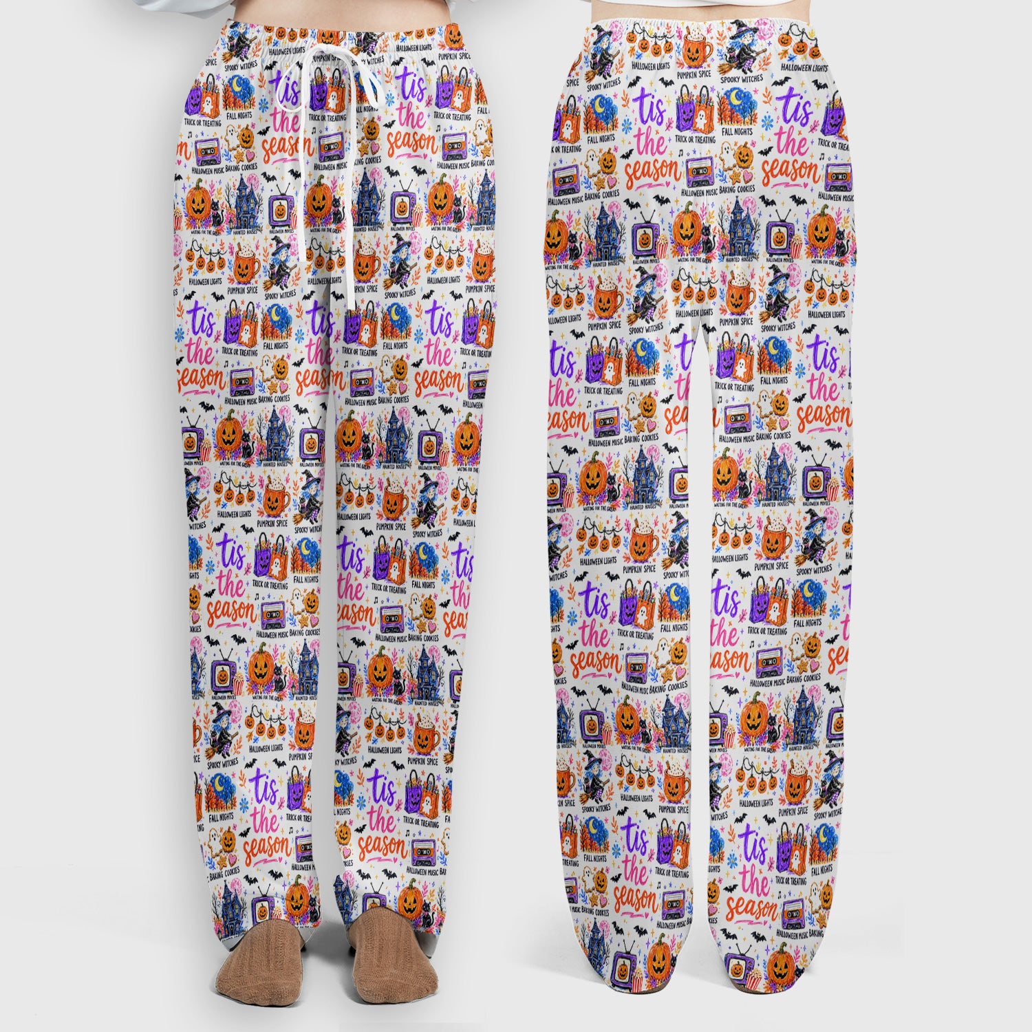 Pumpkin Ghost Spooky Season Print Scrub Set, Scrub Pants and V Neck Top