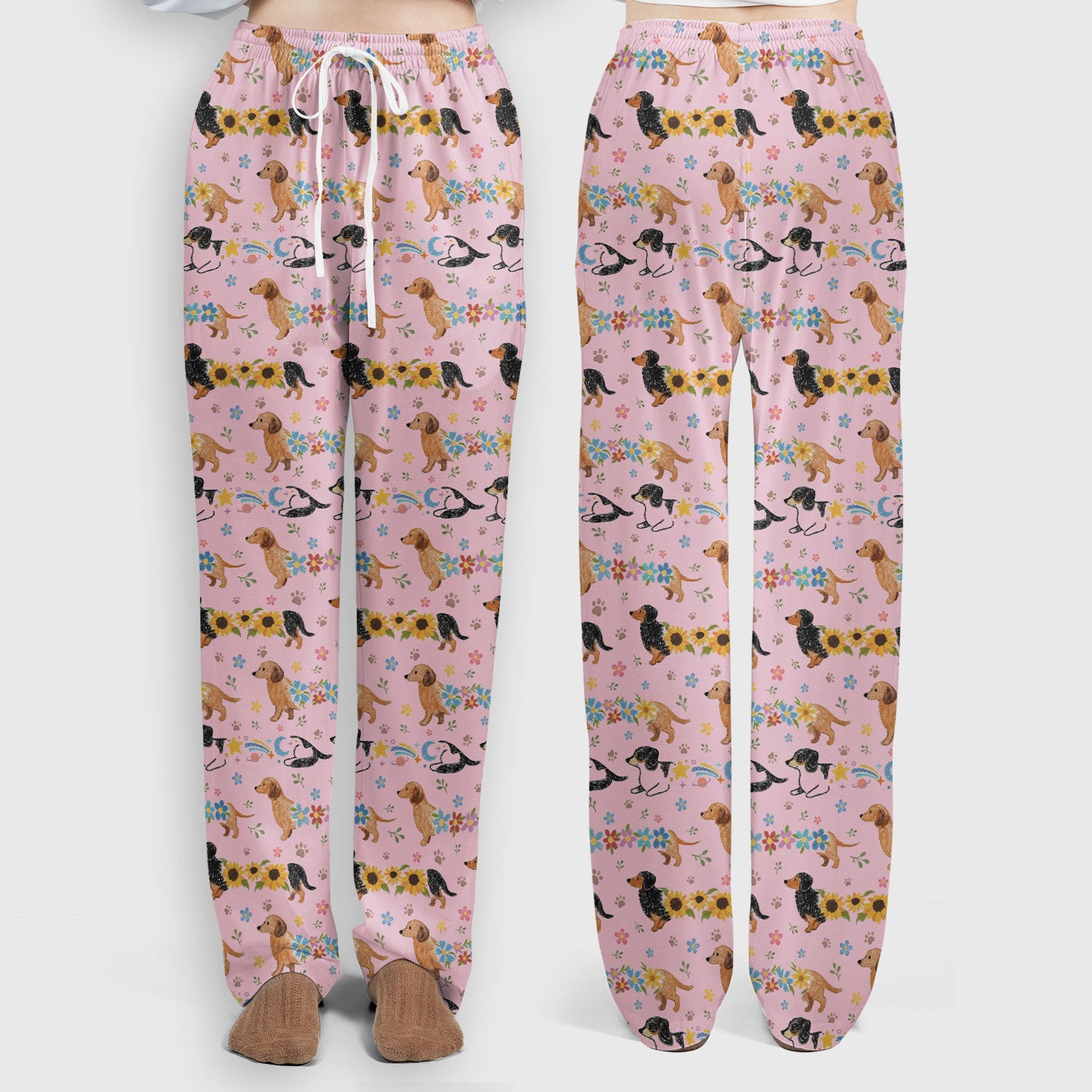 Floral Wiener Dog Pattern Scrub Set, Scrub Pants and V Neck Top