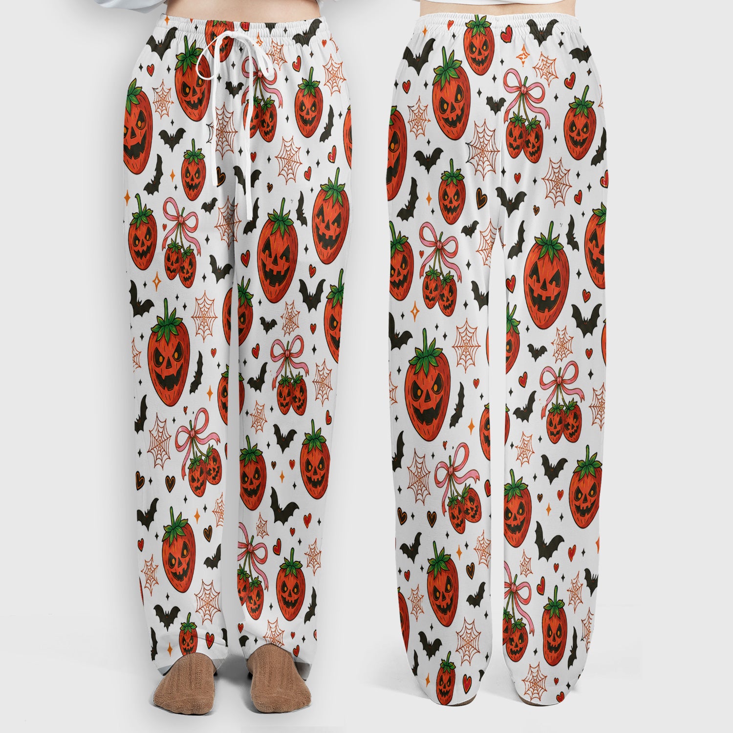 Sweet Halloween Strawberry Jack O Lanterns Scrub Set, Scrub Pants and V Neck Top