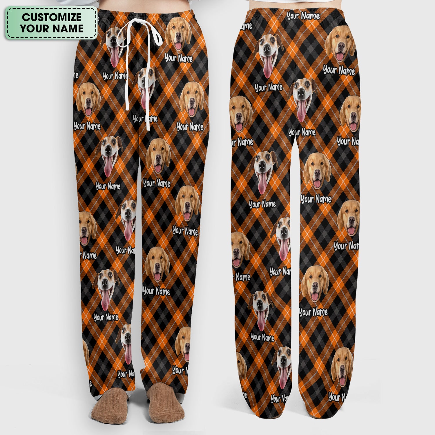 Personalized Halloween Dog Photo Plaid Scrub Set, Scrub Pants and V Neck Top