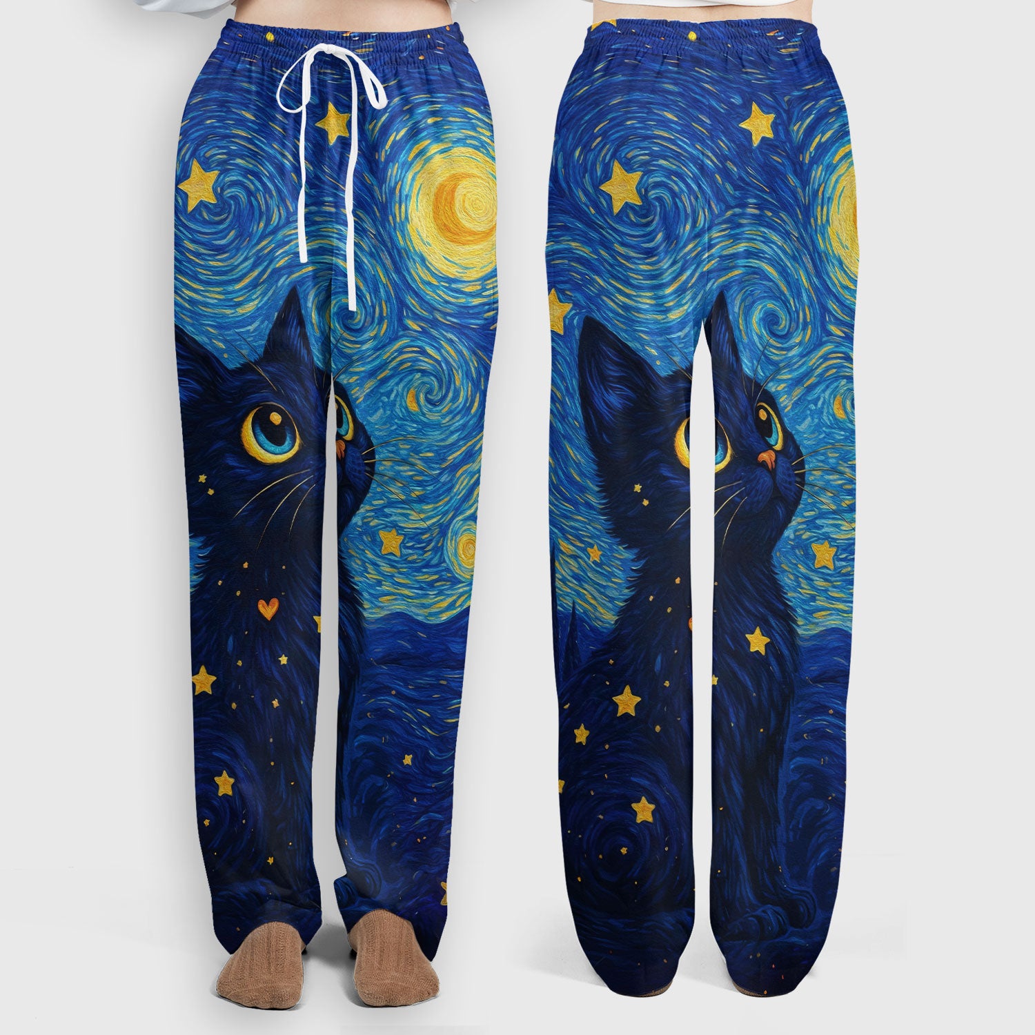Black Cat Starry Night Pattern Scrub Set, Breathable Med Uniform