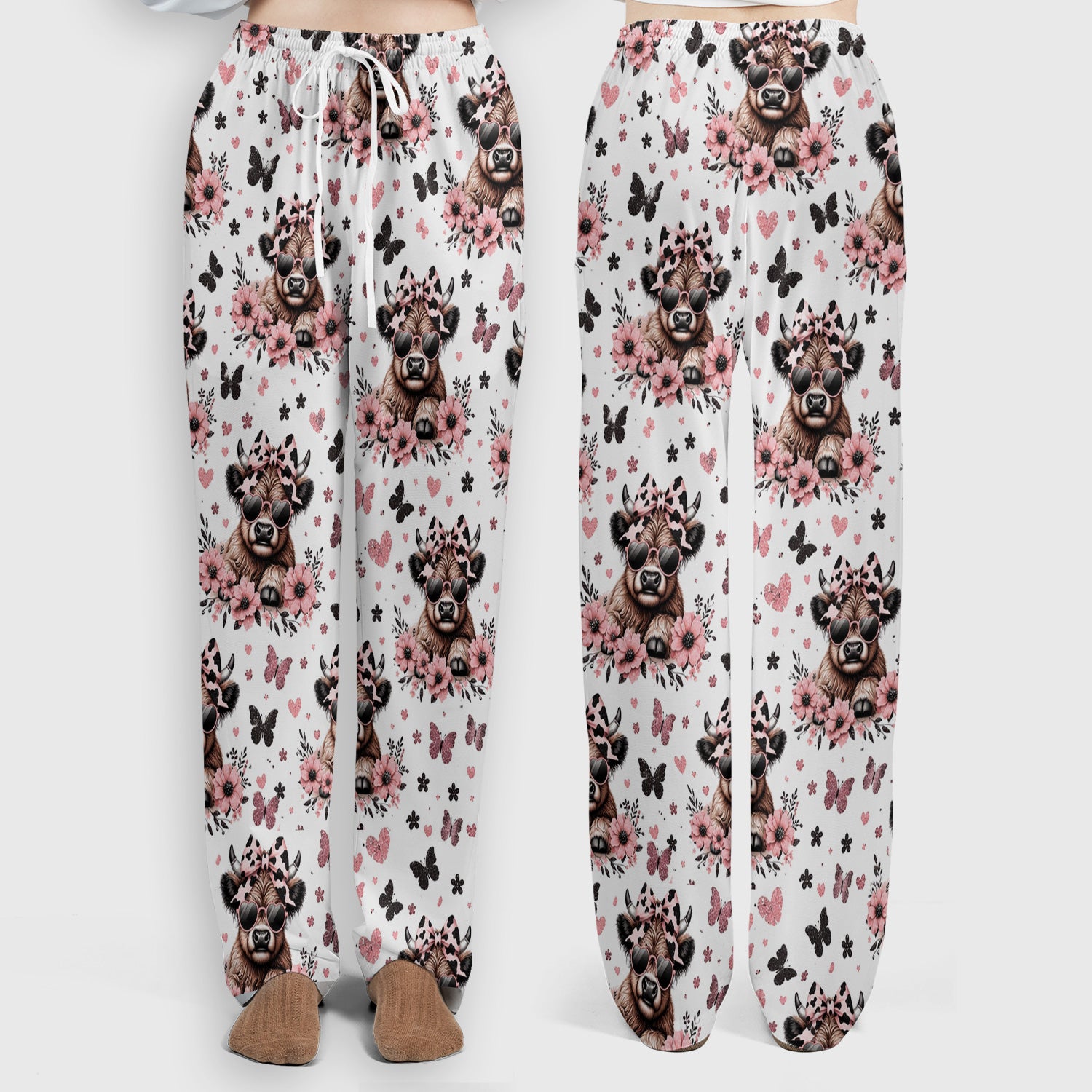 Cute Cow With Heart Sunglasses Pattern Scrub Set, Scrub Pants and V Neck Top