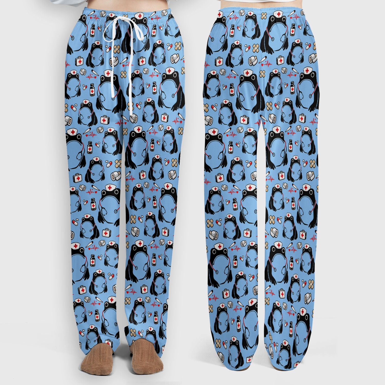 Cute Frog Nurse Medical Pattern Scrub Set, Breathable Med Uniform