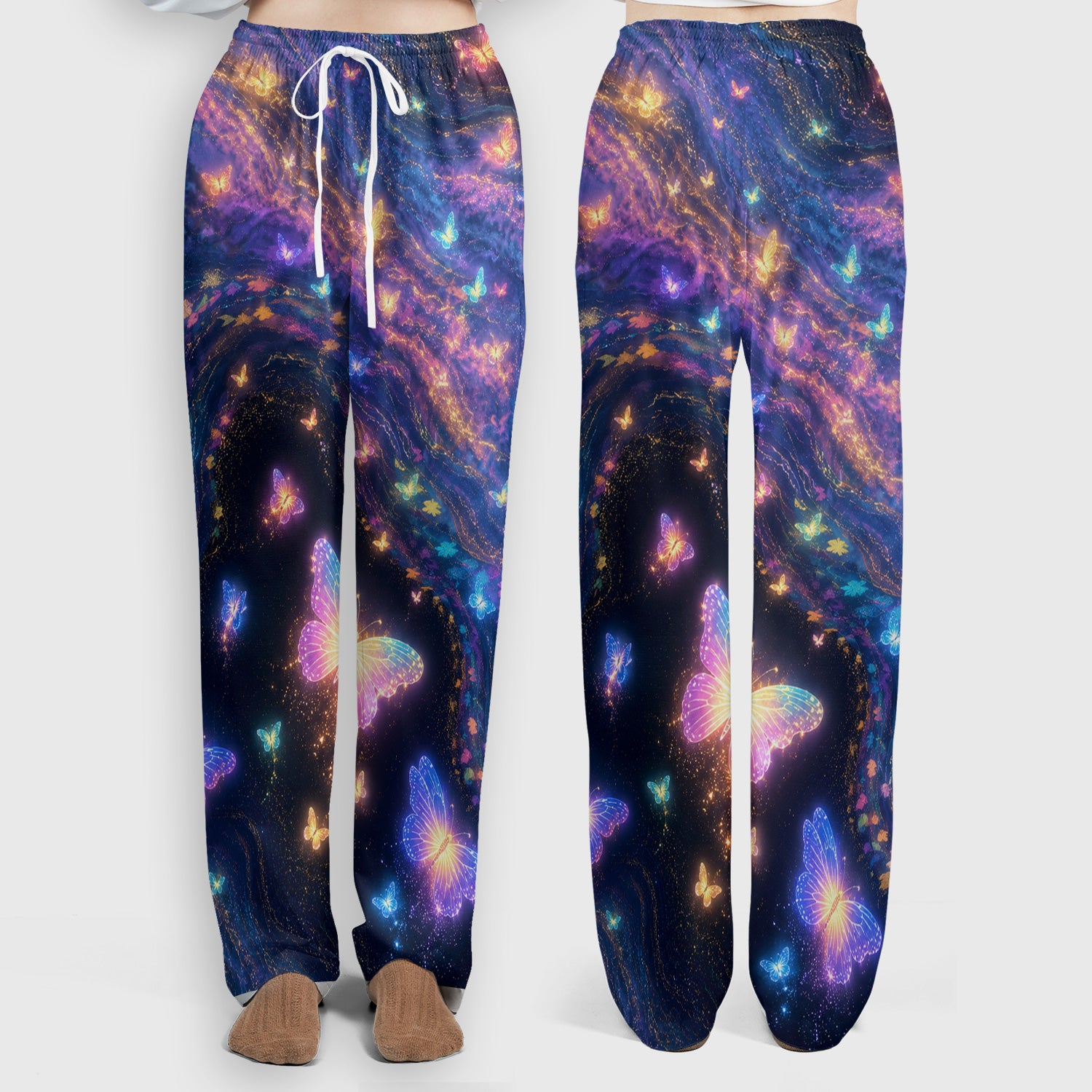 Neon Butterfly Galaxy Marble Print Scrub Set, Scrub Pants and V Neck Top