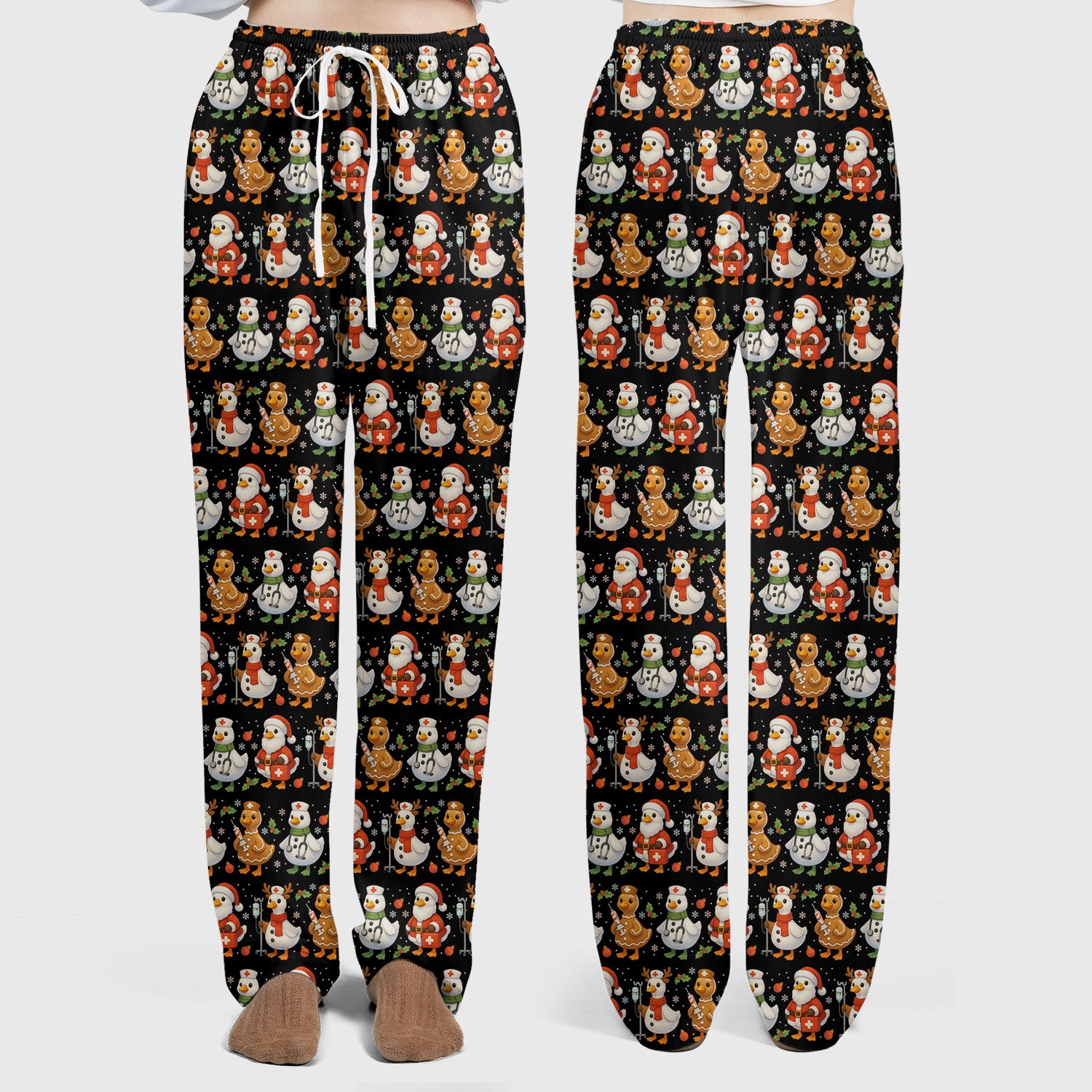 Funny Goose Christmas Scrubs for Women - Festive Holiday Pattern Scrub Top & Pants - Cute Christmas Scrubs with Charming Goose Print