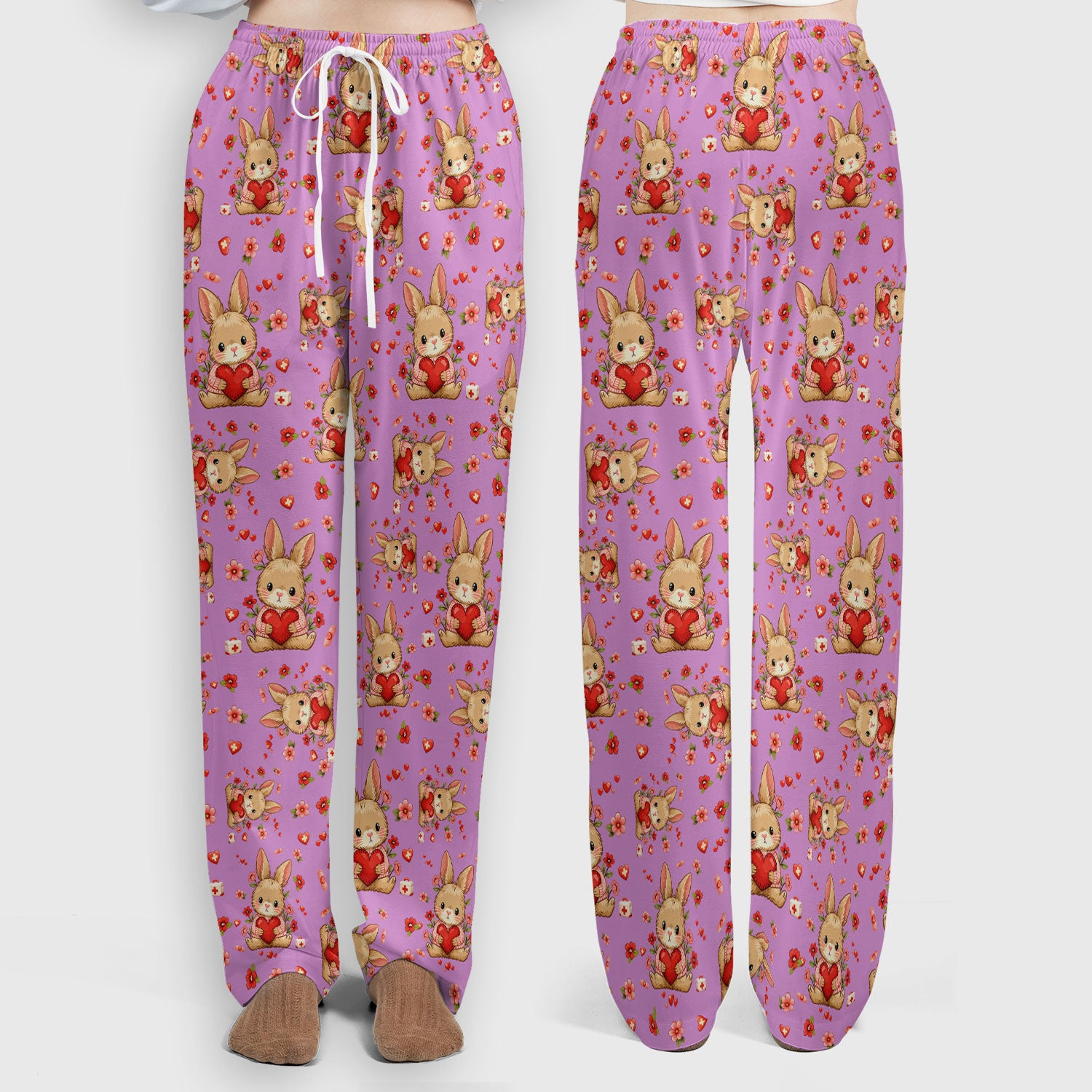 Adorable Bunny Heart Healthcare Design Scrub, Breathable Med Uniform