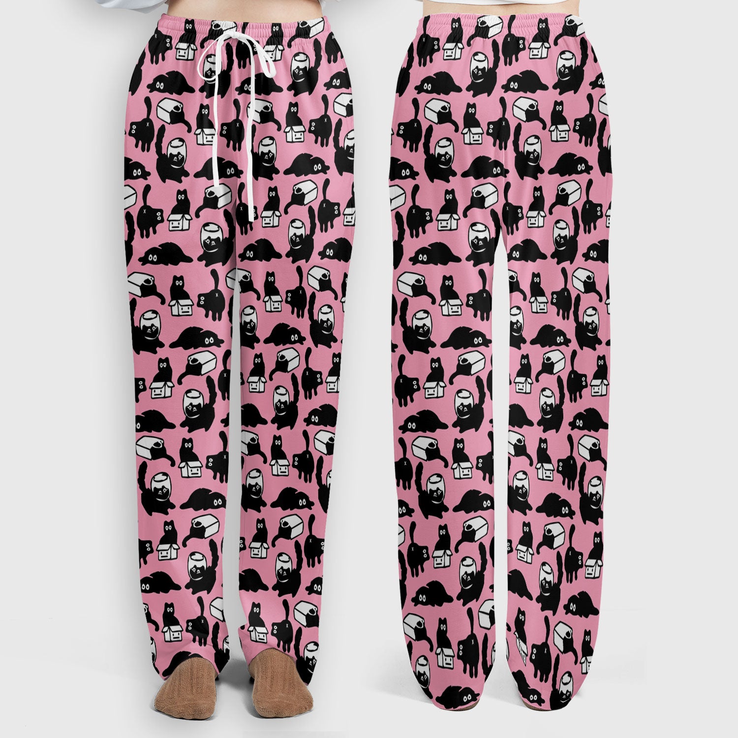 Dark Playful Cat Cartoon Pattern Scrub Set, Breathable Med Uniform