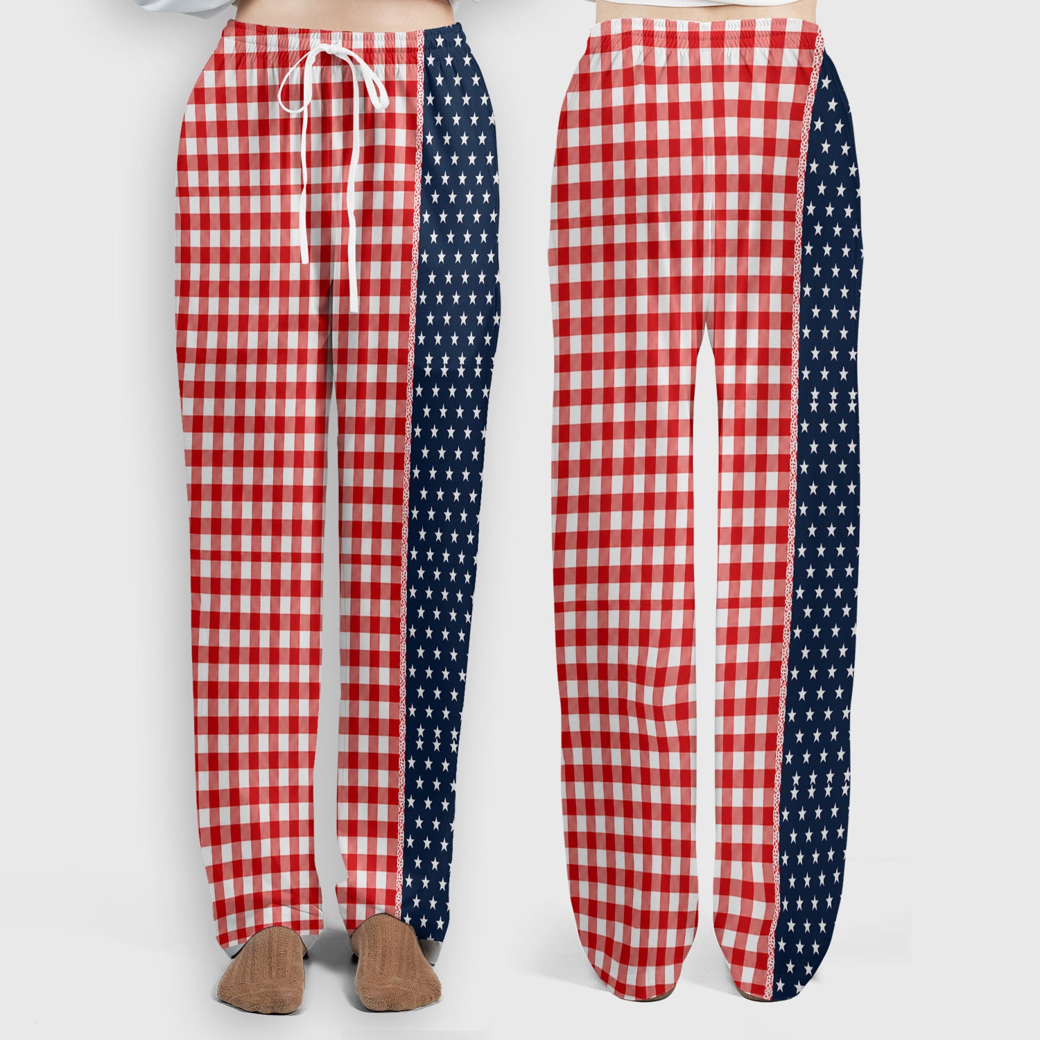 Patriotic Patchwork with USA Flag Pattern Scrub Set, Scrub Pants and V Neck Top