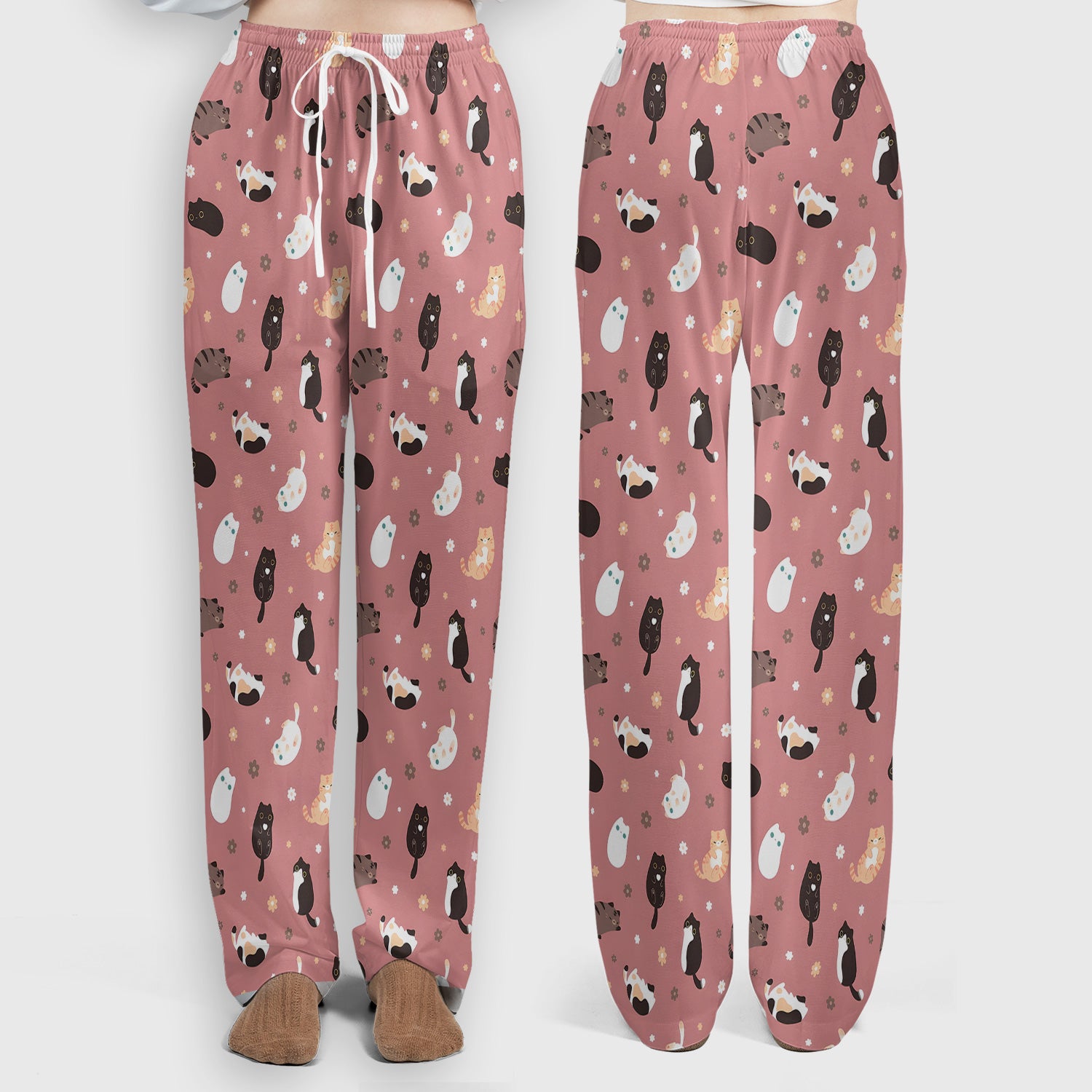 Adorable Kitty Nurse Pattern Scrub Set, Scrub Pants and V Neck Top