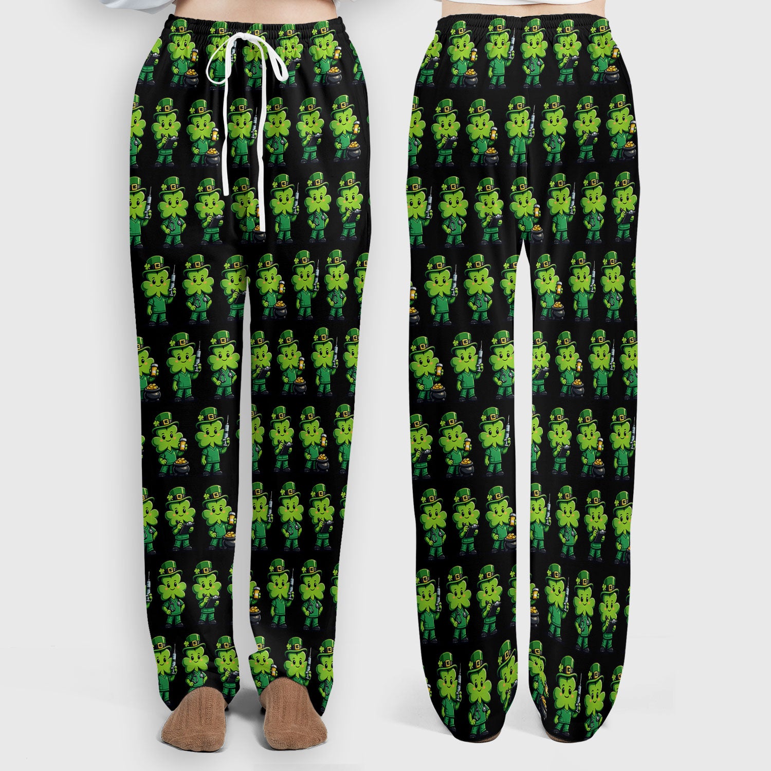 St Patrick Leprechaun Nurse Print Women's Scrub Set, Scrub Pants and V Neck Top