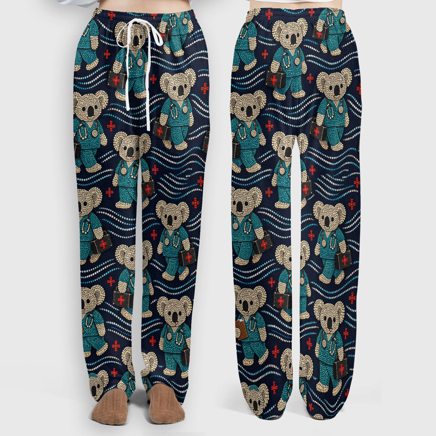 Aboriginal Dot Art Pattern Nurse Scrub Set, Koala Medical Shirt For Women, Breathable Fabrics Nursing Uniform