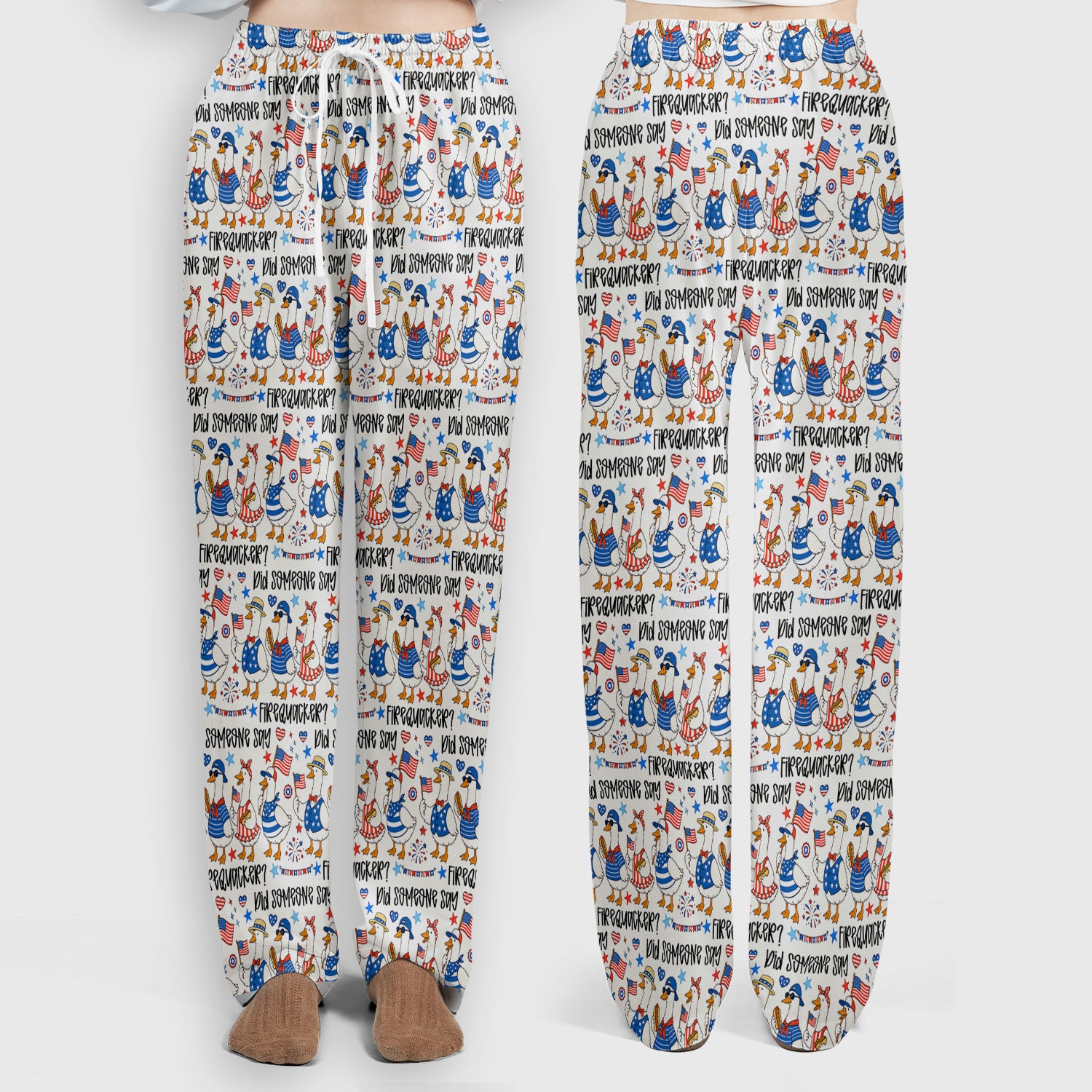 Funny Patriotic Goose Pattern Scrub Set, Scrub Pants and V Neck Top