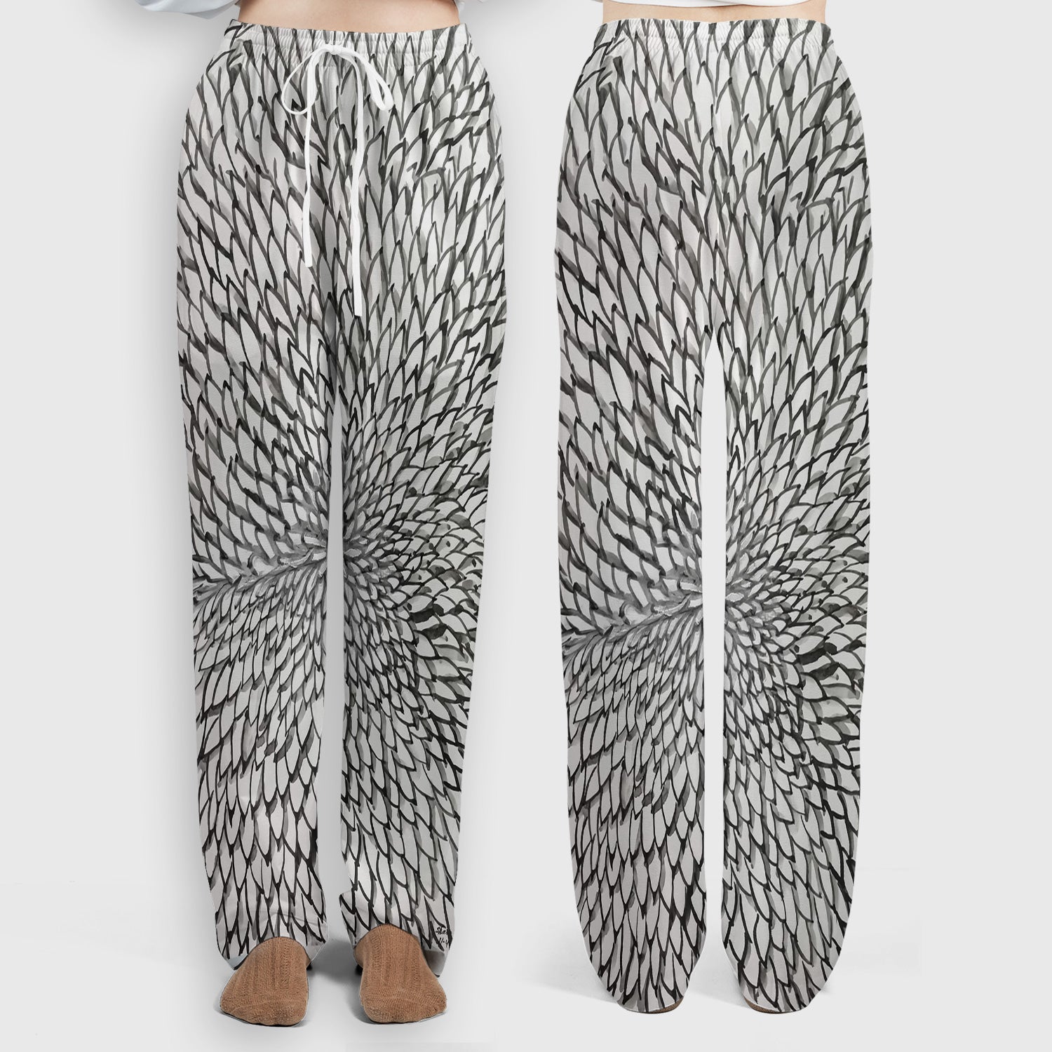 Watercolor Rooster Feather Pattern Scrub Set, Scrub Pants and V Neck Top